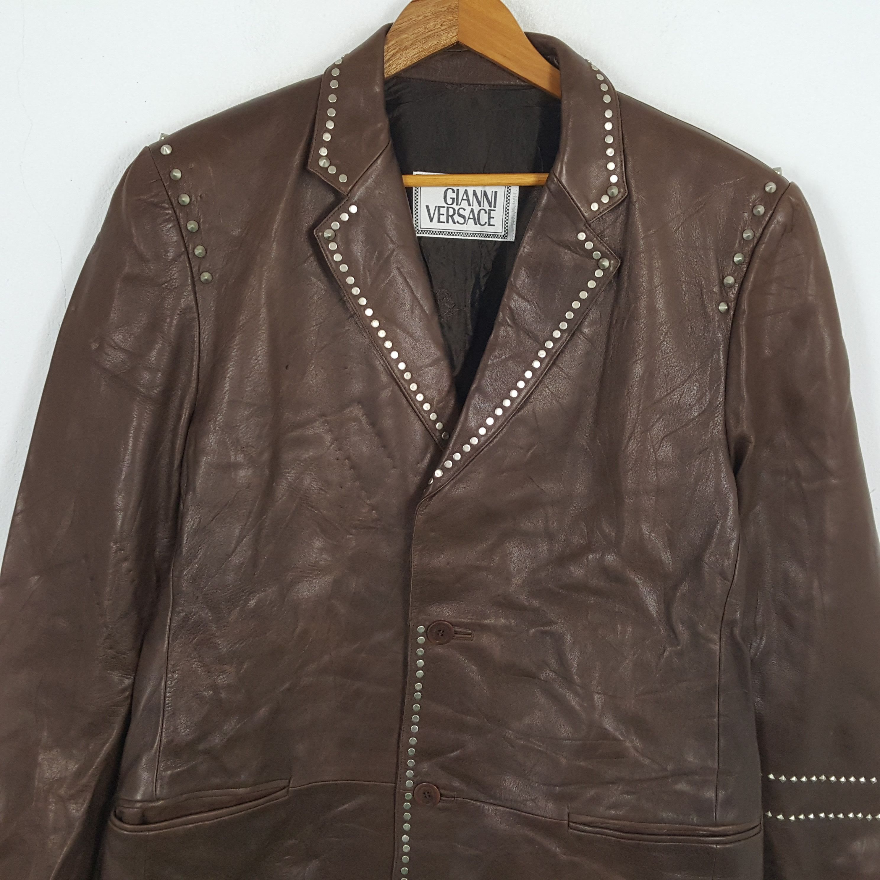 Versace × Vintage Vintage GIANNI VERSACE Italian Fashion Brand Leather Blazer Size 38R - 2 Thumbnail