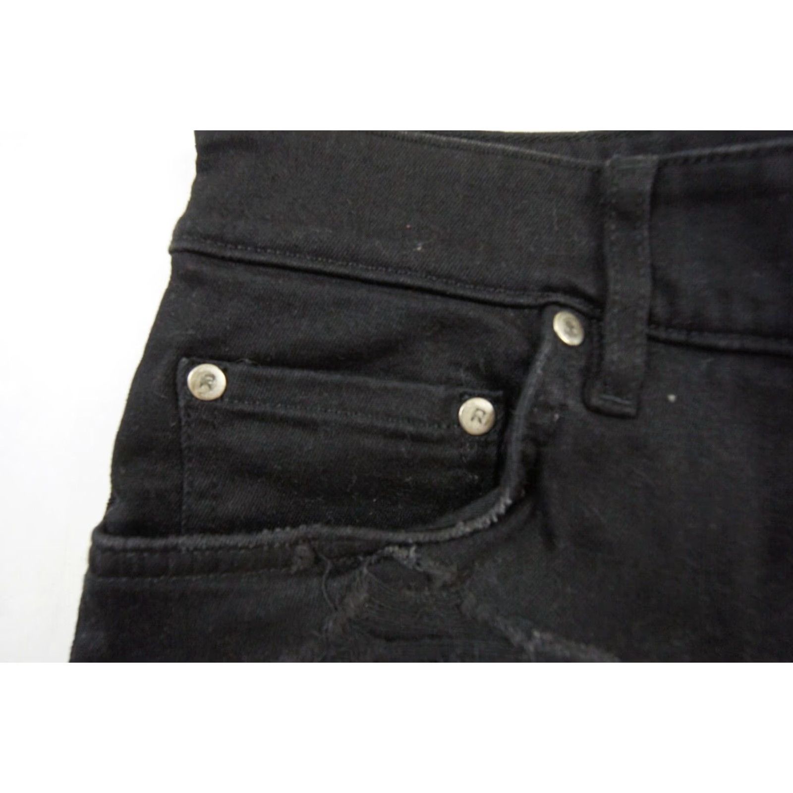 Vintage Represent Mens Denim Shorts 30 Black Shredded Distressed Stretch Cotton Spandex Mens Size US 30 / EU 46 - 6 Thumbnail
