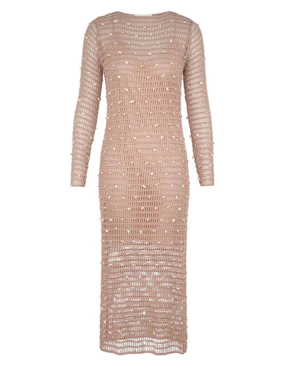 Zimmermann oc11z0226 Wylie Shell Crochet Midi Dress In Beige Size XS / US 0-2 / IT 36-38 - 1 Thumbnail