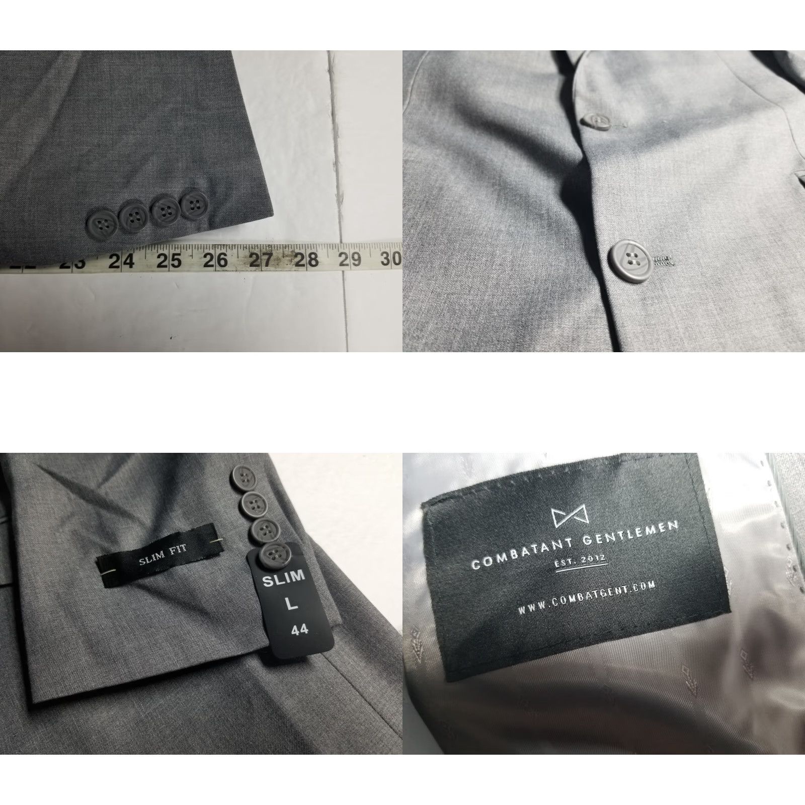 Vintage Combatant Gentlemen Wool Blazer Sport Coat Men’s 44L Slim Fit Grey Size 44R - 8 Thumbnail