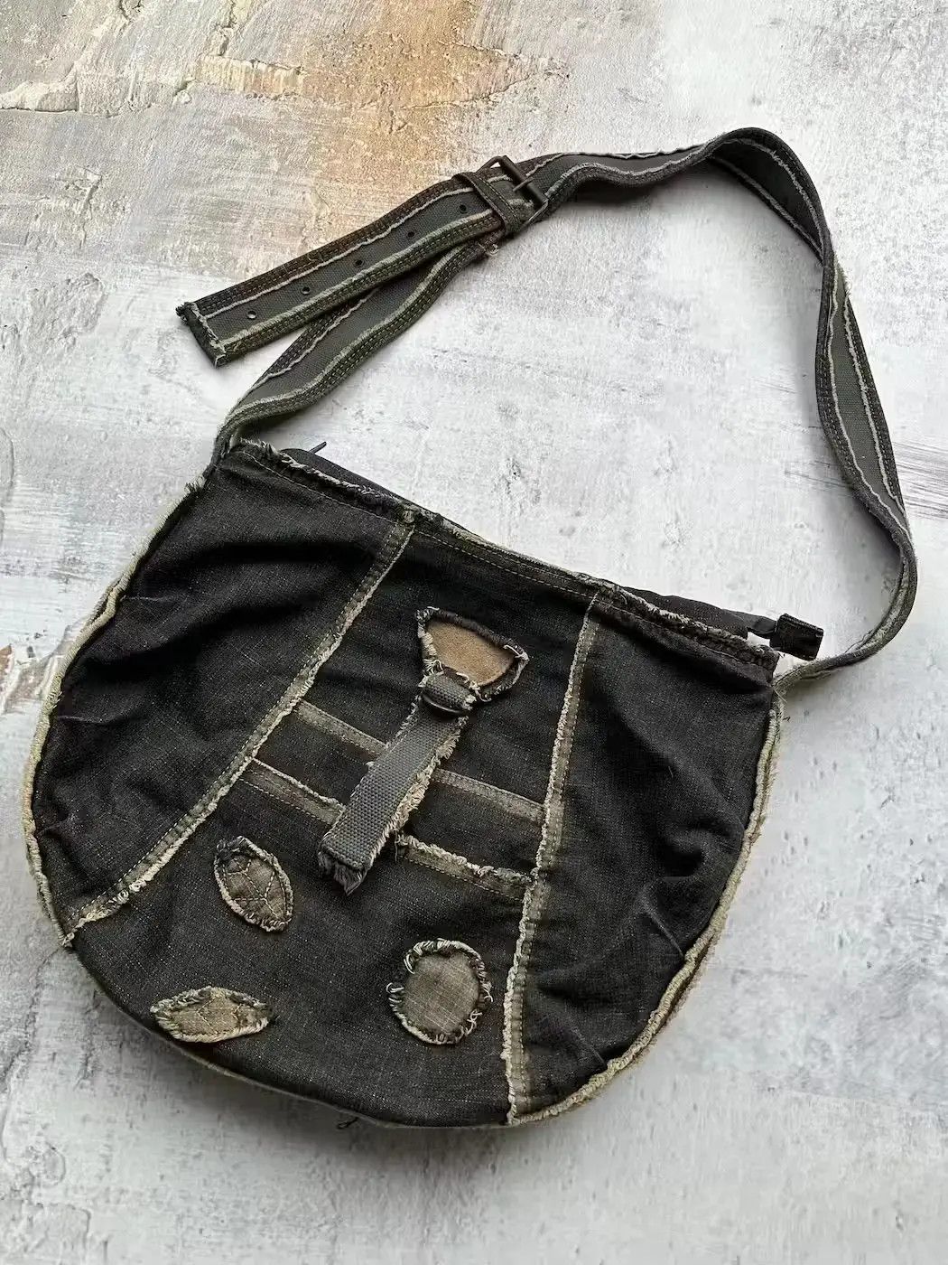 Avant Garde x Vintage Distressed Messenger Denim Bag in Black, Men's
