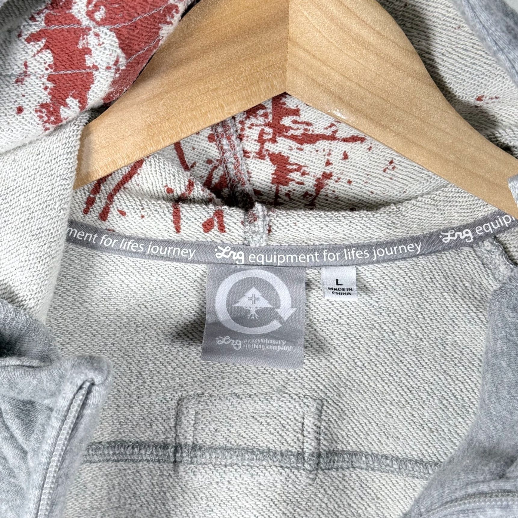 Vintage LRG Friday The 47th Hoodie Gray White Striped Chainsaw Applique Large VINTAGE? Size US L / EU 52-54 / 3 - 5 Thumbnail