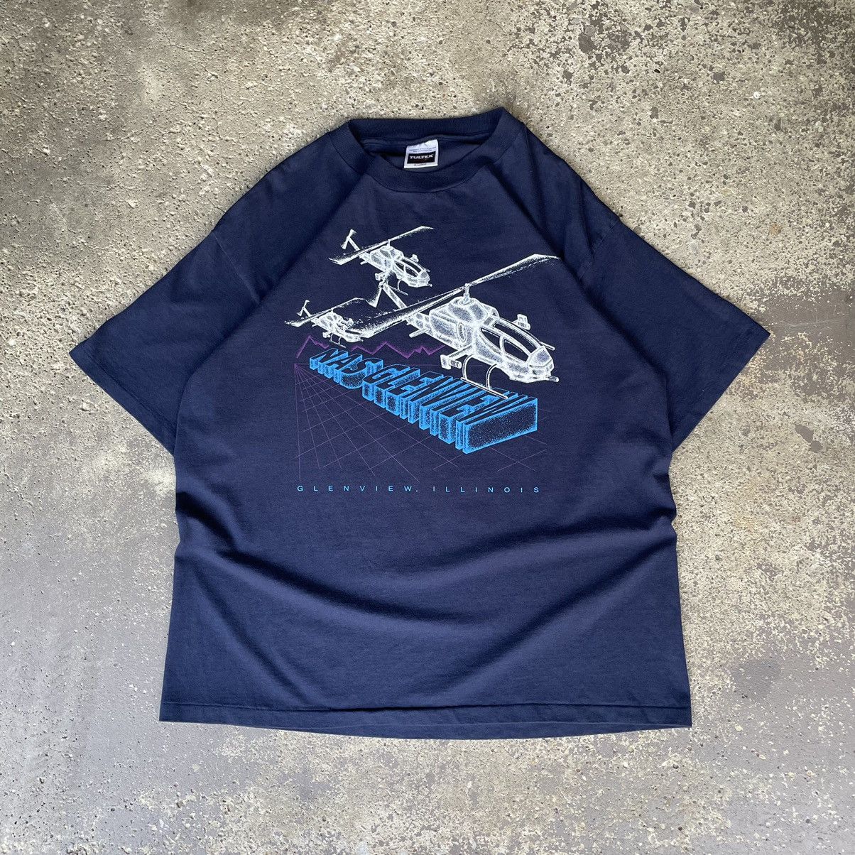 Vintage VINTAGE 90s NAS GLENVIEW APACHE HELICOPTER BLUEPRINT SHIRT ...