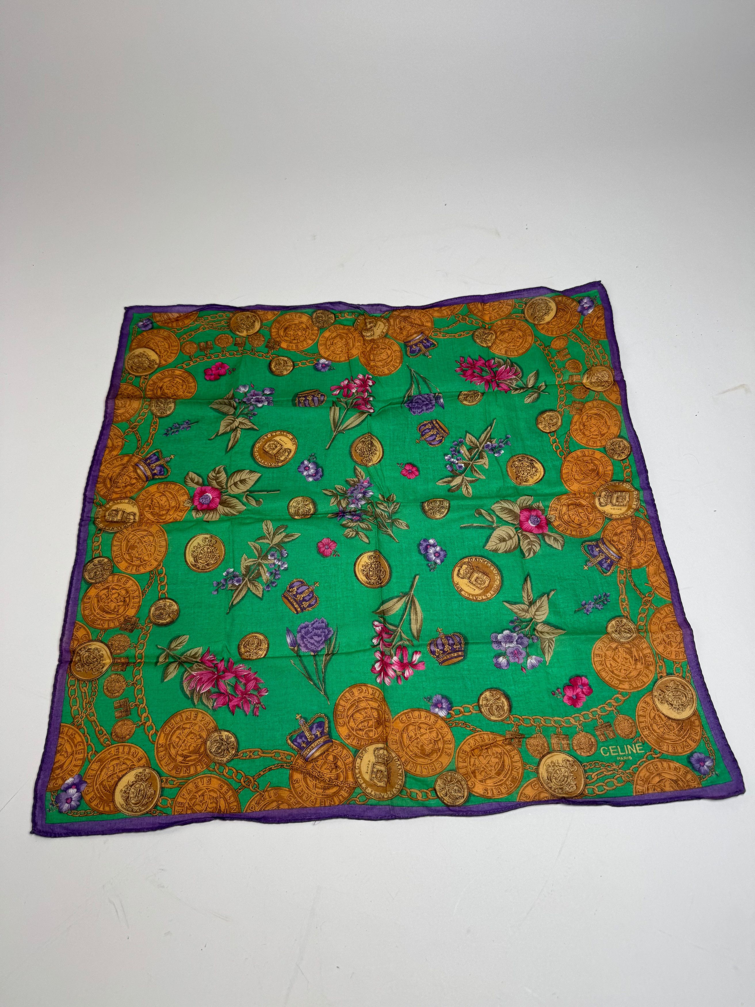 Celine Vintage Scarf Green Purple Gold Size ONE SIZE - 1 Thumbnail
