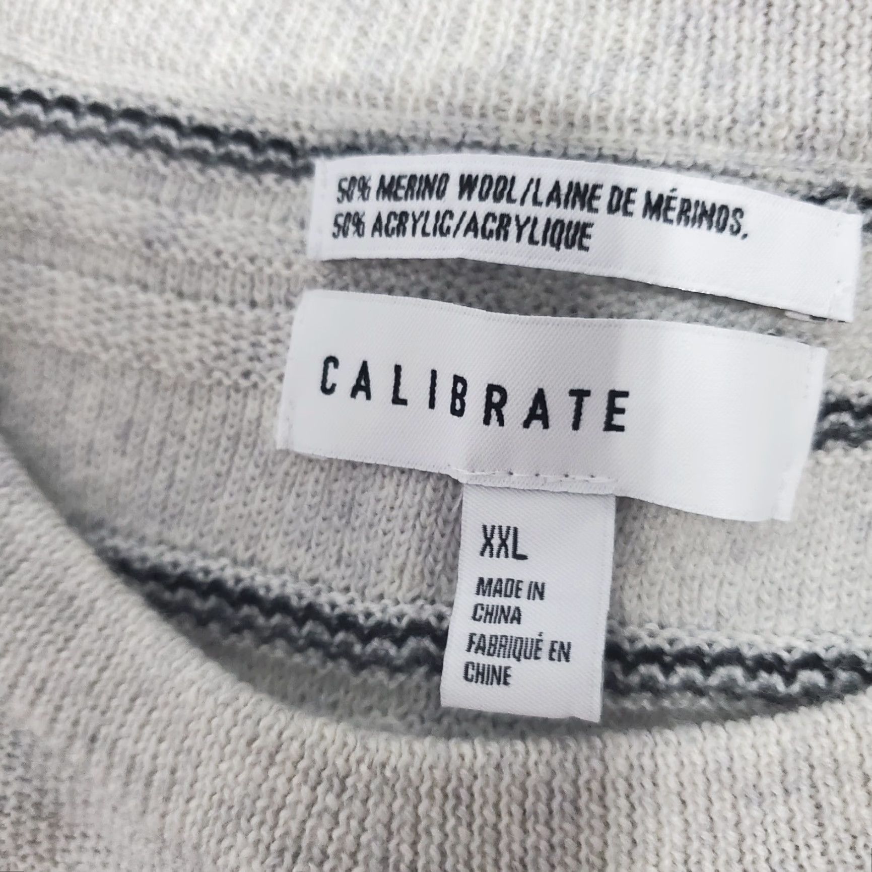 Vintage Calibrate Sweater Men XXL Gray Merino Wool Blend Striped Crew Neck Pullover Size US XXL / EU 58 / 5 - 3 Thumbnail