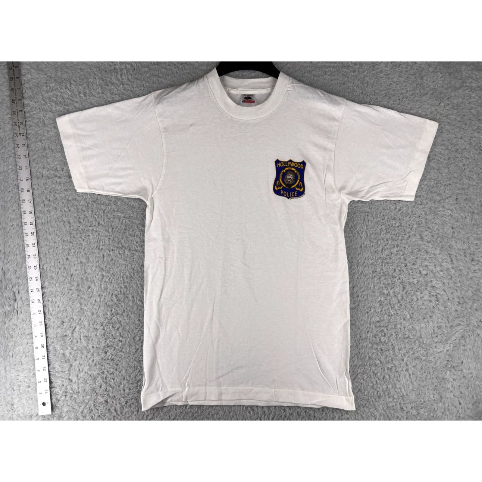 Fruit Of The Loom VINTAGE Fruit of the Loom Shirt Mens Medium White Single Stitch Hollywood Police Cotton 90s USA Beach California Outdoor Logo Flying? Size US S / EU 44-46 / 1 - 2 Thumbnail