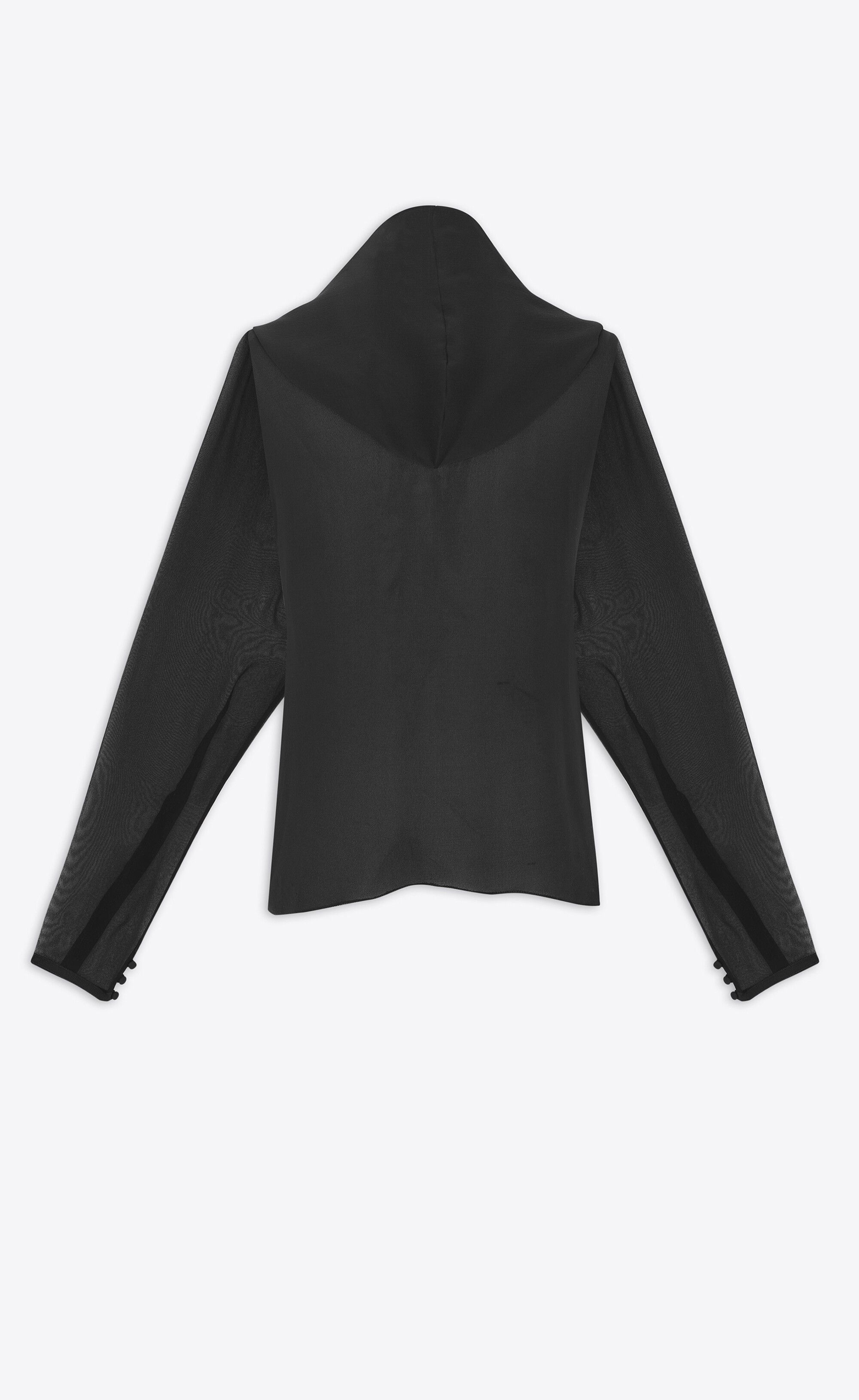 Saint Laurent Paris o1bcso1str0625 Hooded Blouse In Silk Muslin in Black Size US XS / EU 42 / 0 - 2 Thumbnail