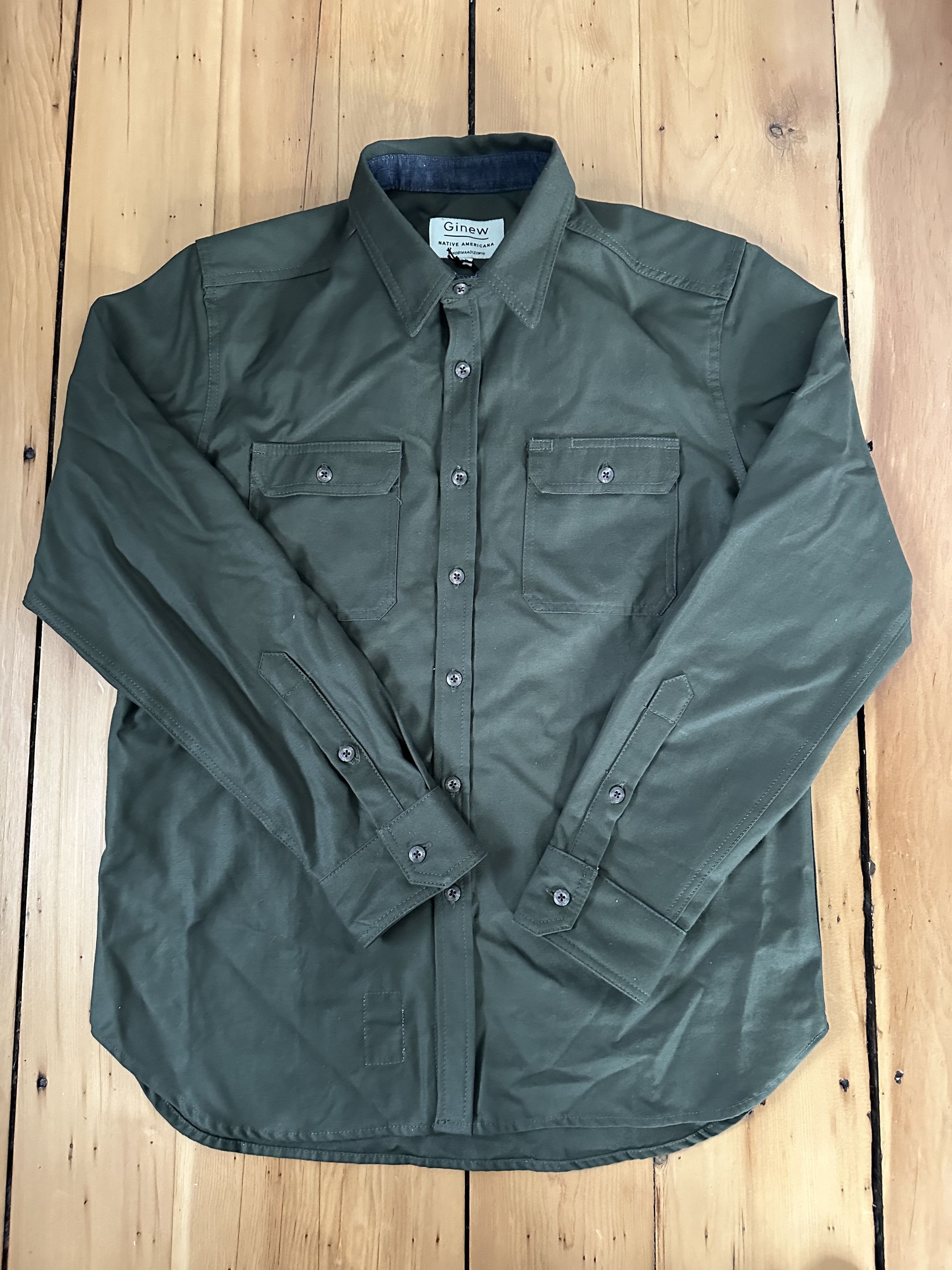 image of Ginew Military Style Utility Shirt in Olive Green, Men's (Size Large)