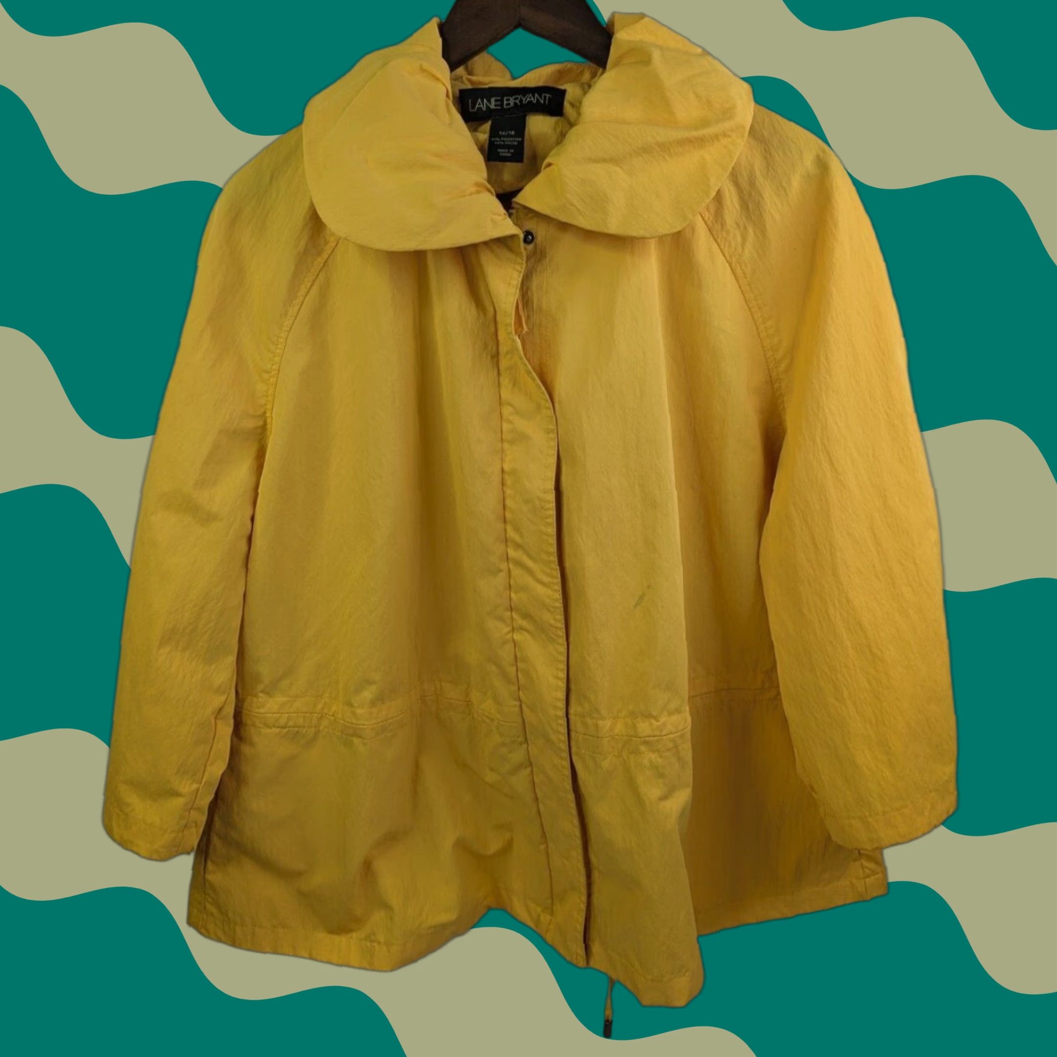 Vintage Lane Bryant Women's Jacket 14/16 Yellow Windbreaker Short 3/4 Sleeve Zipper Snap Toggle Pockets Baggy? (remove question mark) Size XL / US 12-14 / IT 48-50 - 1 Thumbnail