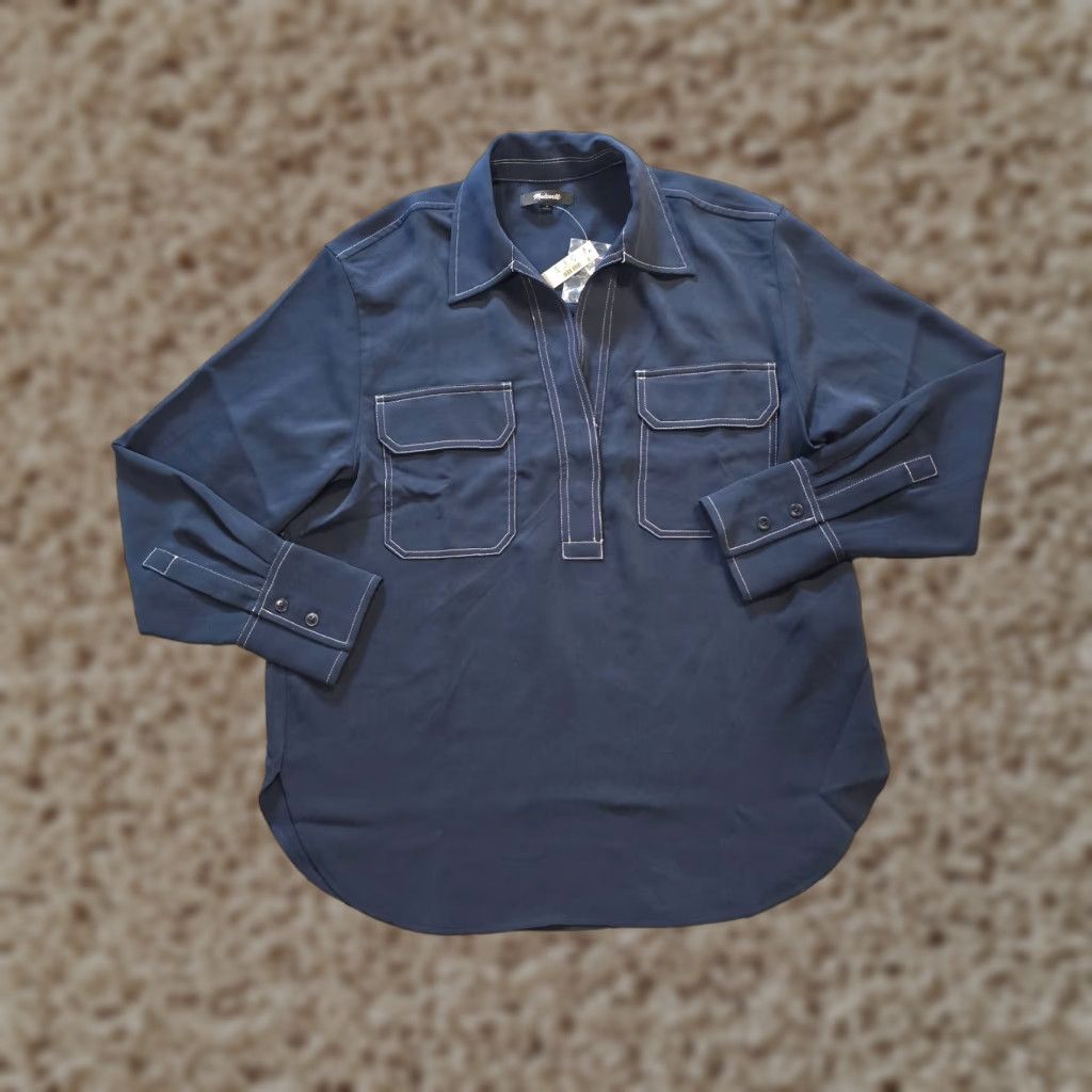 Madewell Madewell Blouse Womens Medium Blue Long Sleeve Collared Preppy Career Capsule Shirt Size M / US 6-8 / IT 42-44 - 1 Thumbnail