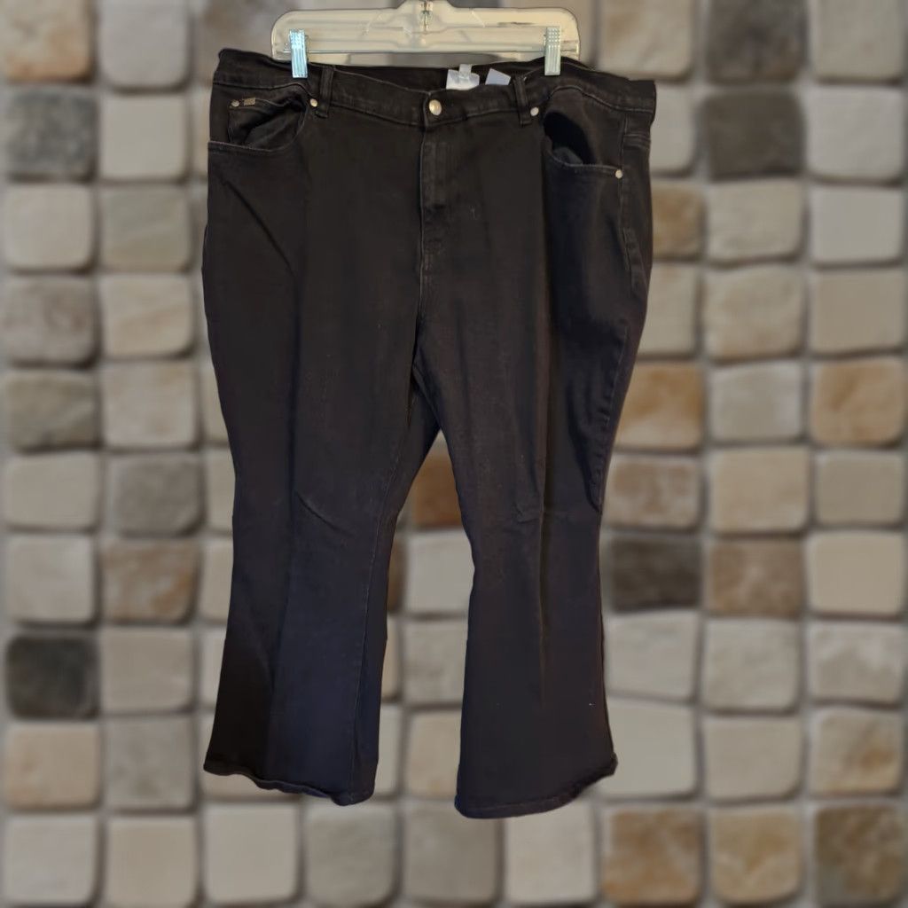 Denime VINTAGE DG2 Diane Gilman Black Stretchy Bootcut Denim Jeans 22W Petite Womens Jeans Bootcut Black 90s Size 40" / US 18 - 1 Thumbnail