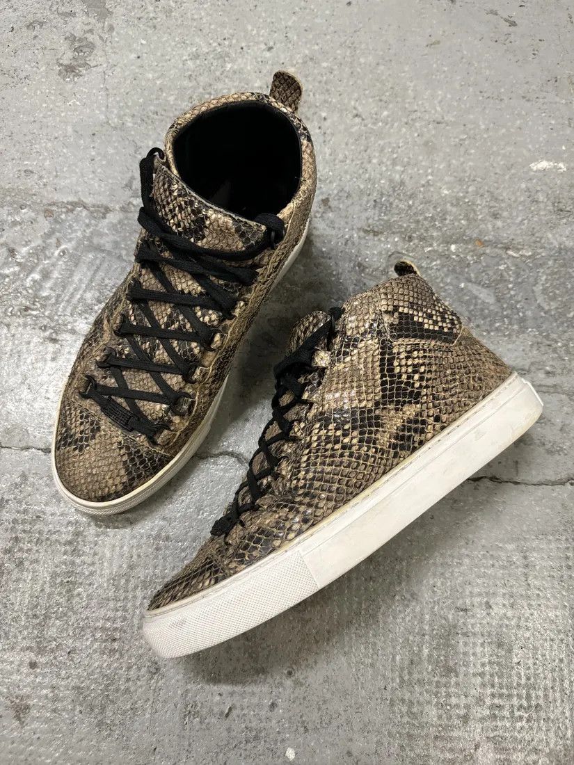 Balenciaga Arena Python Effect Leather High Top Sneakers
