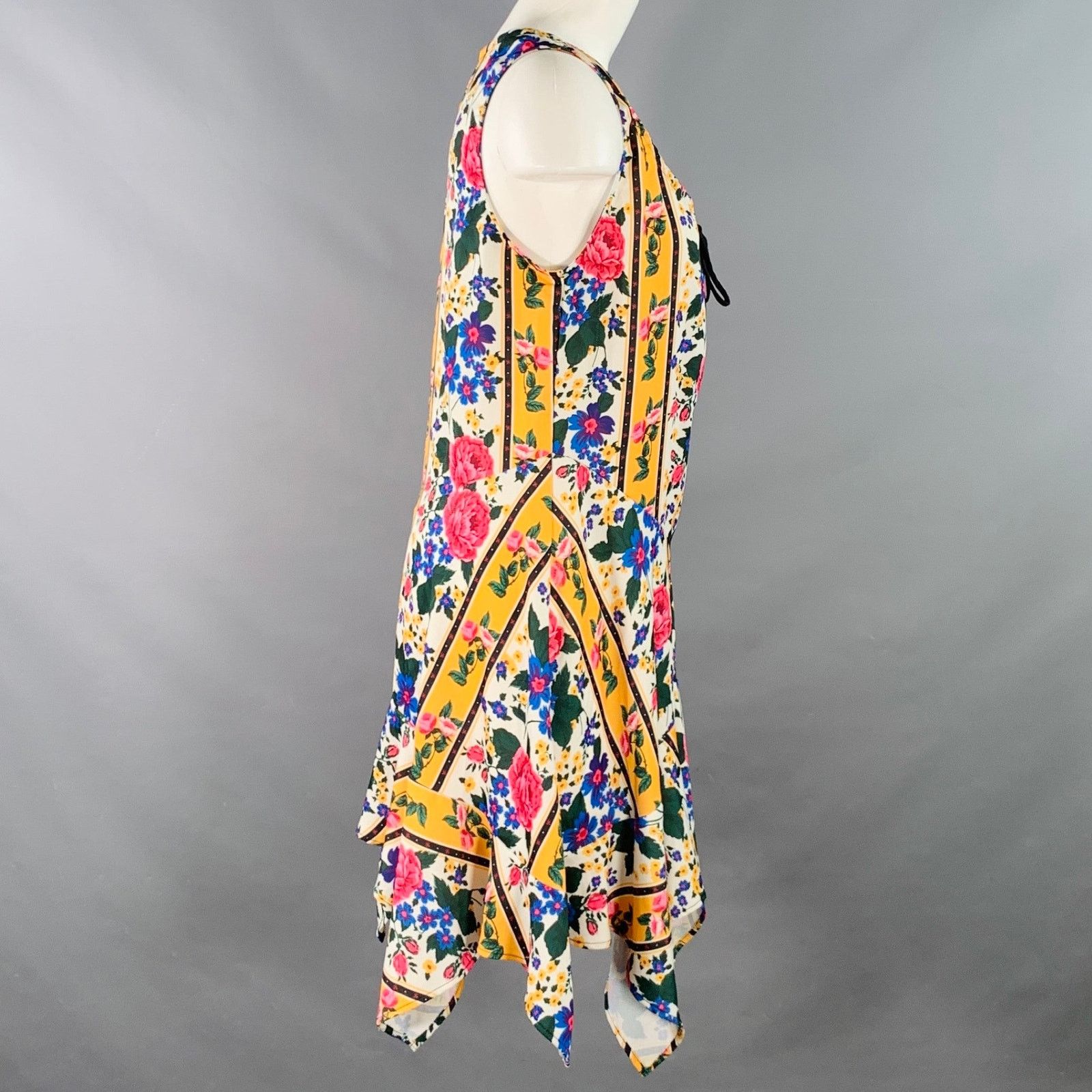 Other S Yellow Multi Color Polyester Floral Asymmetrical Dress Size S / US 4 / IT 40 - 2 Thumbnail