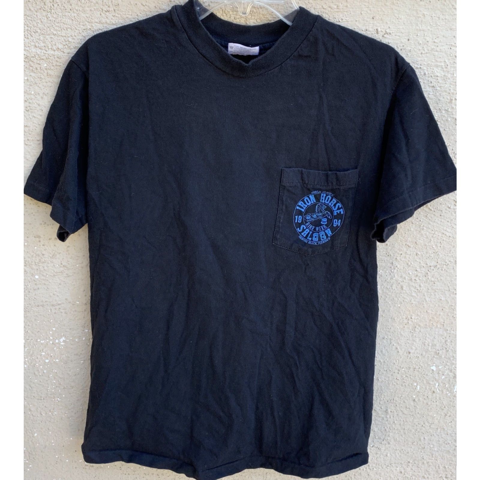 Hanes VINTAGE Iron Horse Saloon Bike Week 94 Pocket Tee T-Shirt 90s 1990s M Black Men Hanes Short Sleeve 100% Cotton Graphic Tee Size US M / EU 48-50 / 2 - 7 Thumbnail