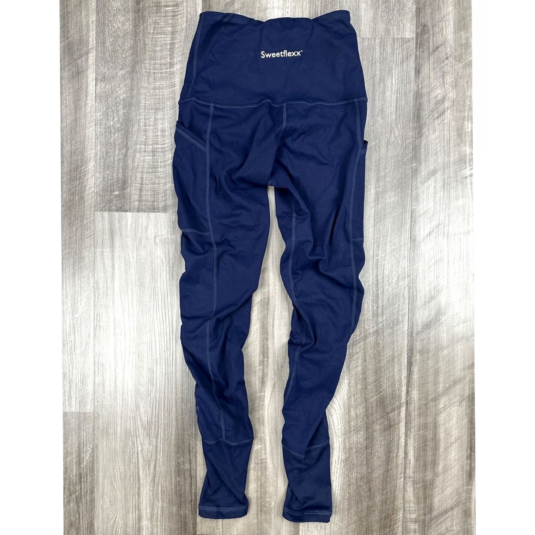 Vintage Sweetflexx Leggings Navy Hi Rise Pockets Women 2 NWOT Compression Polyester Spandex 27in Inseam 35in Length Size 26" / US 2 / IT 38 - 2 Thumbnail