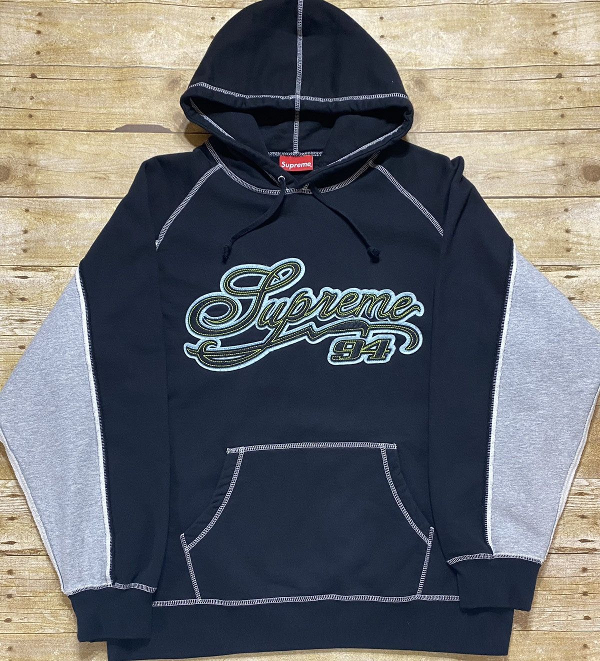 Supreme Supreme Paneled Script Hooded Sweatshirt | Grailed