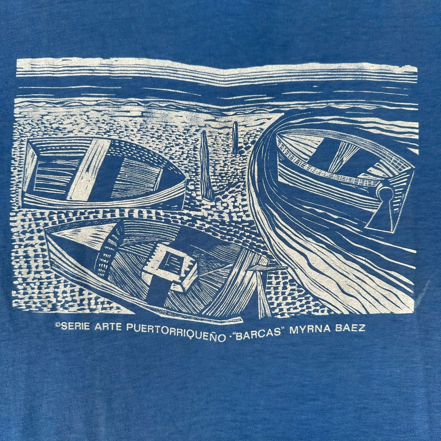 Vintage Vintage 80s Myrna Baez Boats Art T-Shirt Blue S/M Blue Singl Size US M / EU 48-50 / 2 - 2 Thumbnail