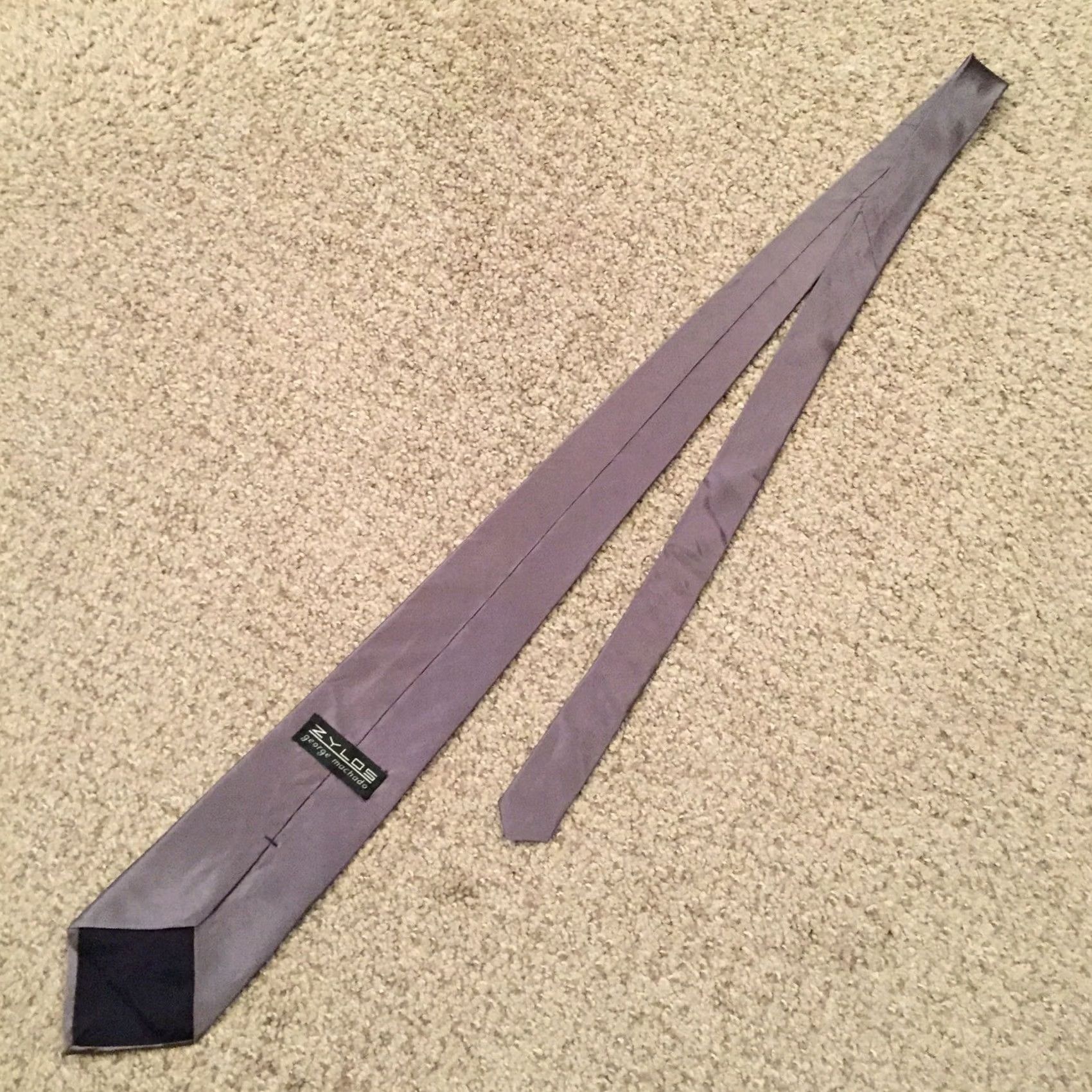 Vintage Zylos Tie 100% Silk Solid Gray 57" Classic Width 3.75" Mens Designer Neck Tie Gray Size ONE SIZE - 6 Thumbnail
