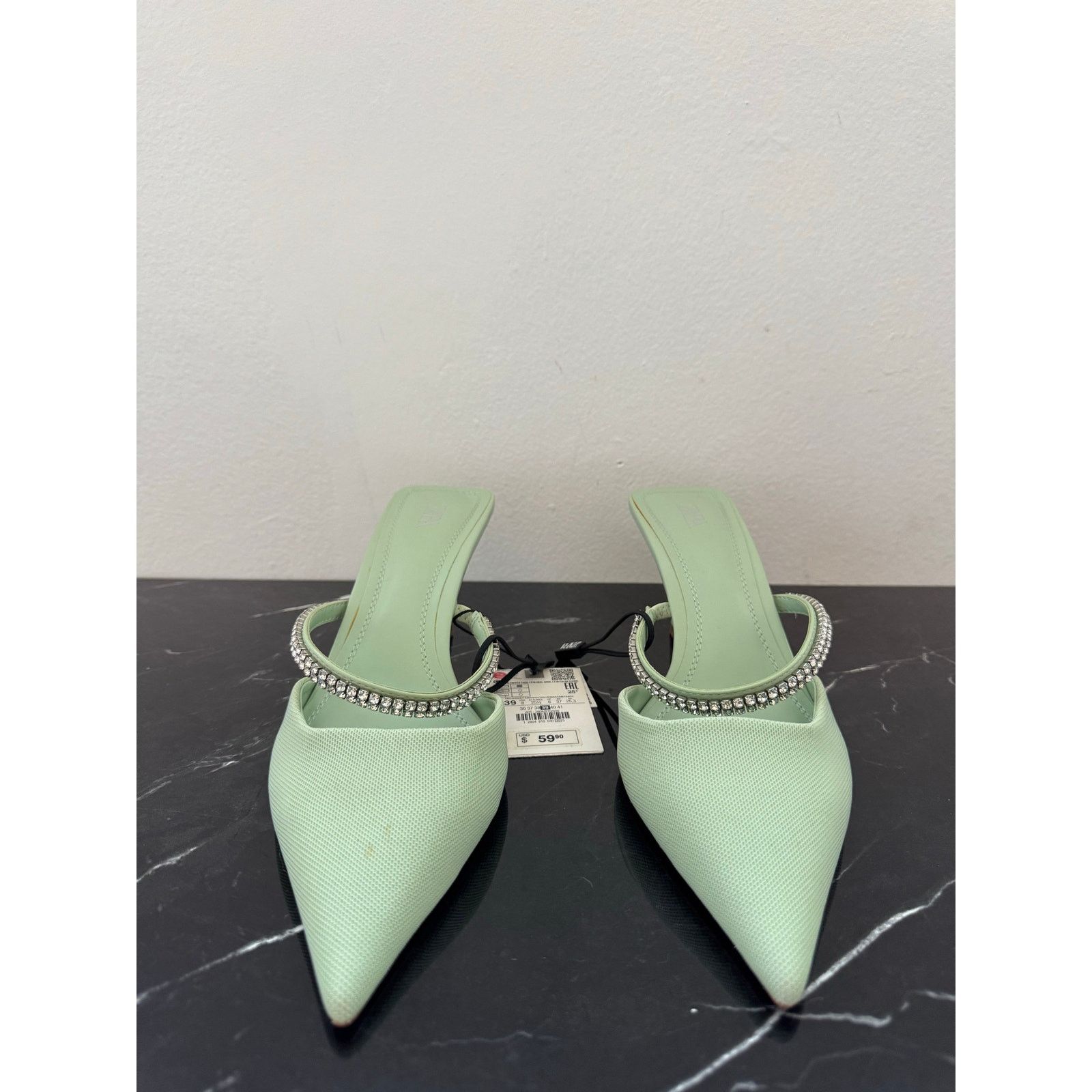 Zara Zara Pistachio Pastel Pointed-toe Mule Kitten Heels Size US 9 / IT 39 - 3 Thumbnail