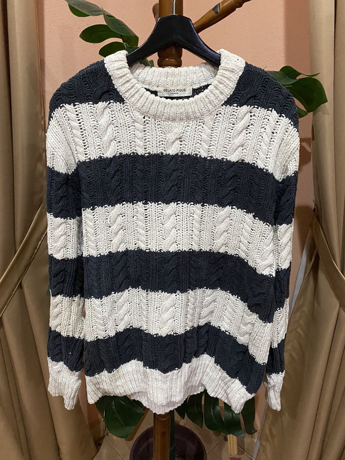 Japanese Brand Gelato Pique Homme Striped Knit Sweater | Cozy Loungewear Size US M / EU 48-50 / 2 - 1 Thumbnail