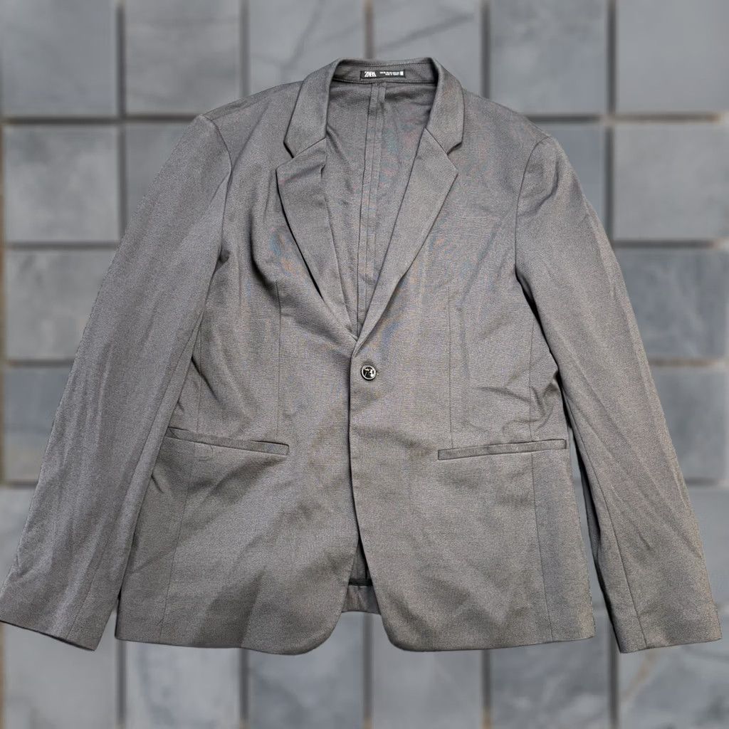 Zara Zara Blazer Mens XL Gray Notch Lapel Knit Stretch One-Button Front Jacket Single-Breasted Size 46R - 1 Thumbnail