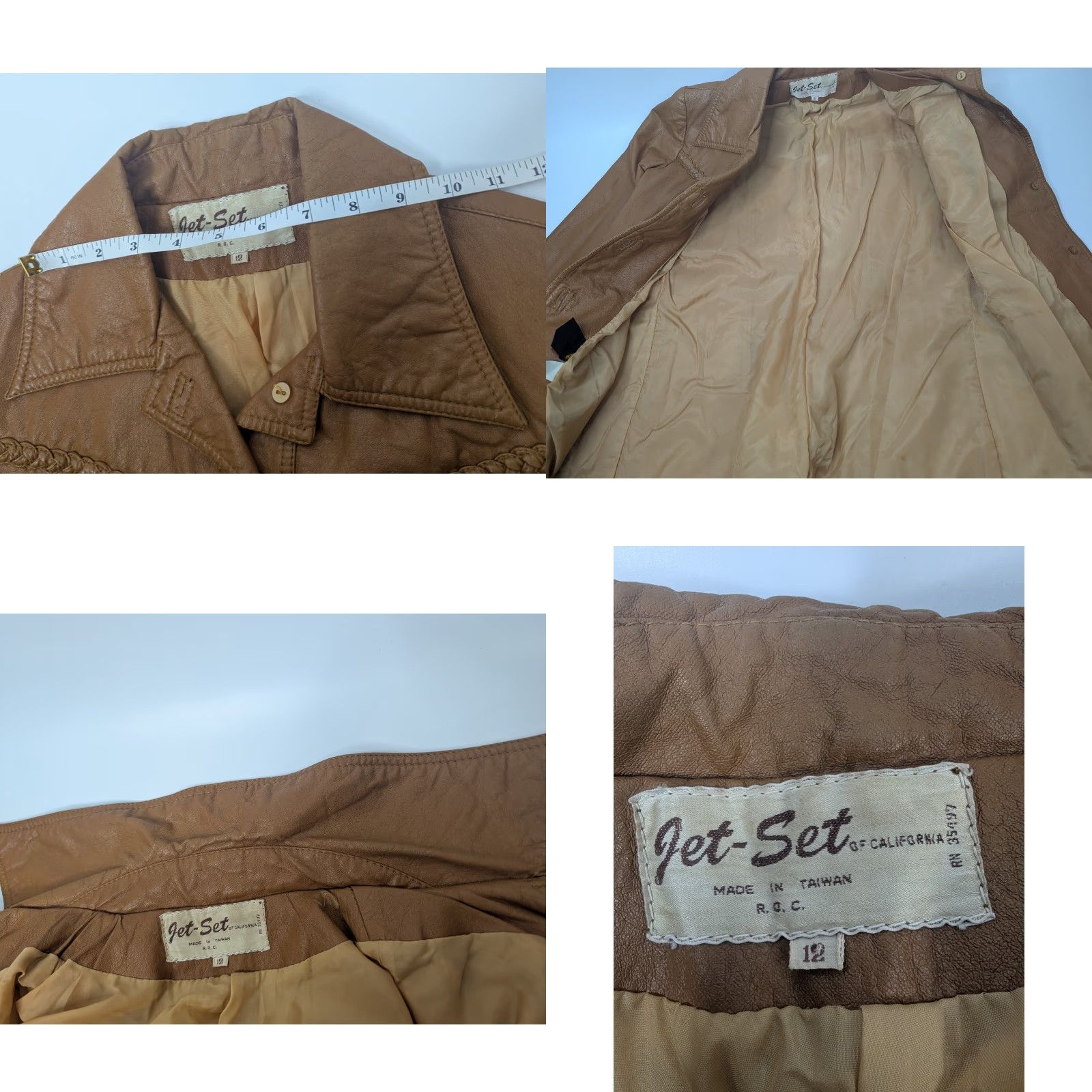 Vintage Jet Set Brown Polyurethane Leather Jacket Women 12 Jacket Pockets Casual All Seasons Fall Spring Summer Regular Size 12 Brown Pockets Jet Set Jacket Size XL / US 12-14 / IT 48-50 - 9 Thumbnail