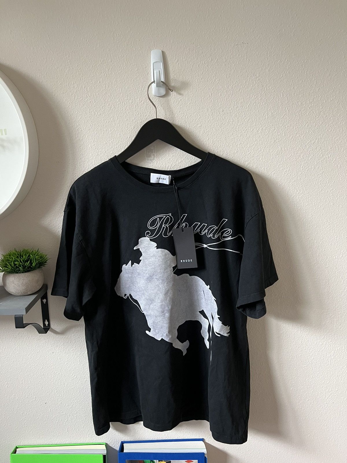 image of Rhude Cowboy Logo T-Shirt in Black, Men's (Size XS)