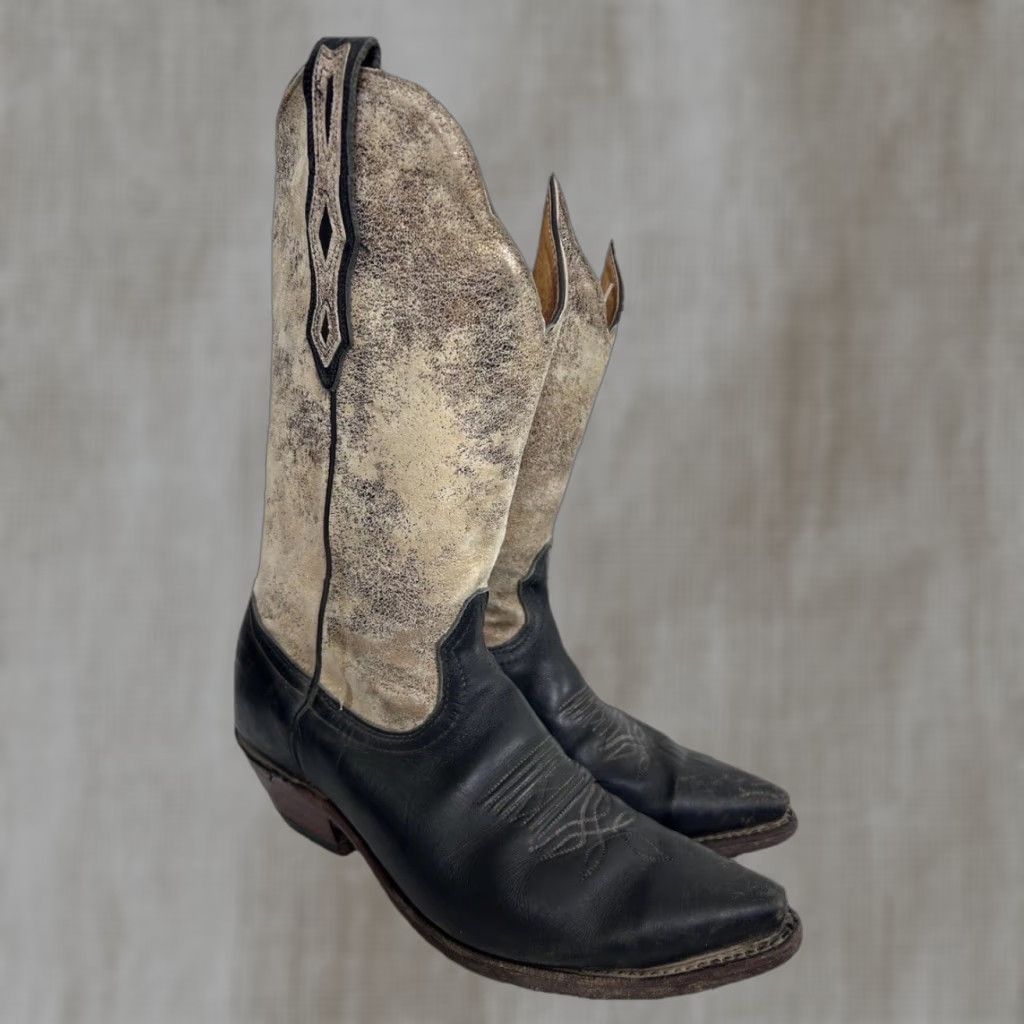 Vintage VINTAGE Boulet Womens Cowboy Boots Black and Gold 10 Shimmery Pointed Toe Pull On Western Cowboy Womens Boots Size US 10 / IT 40 - 1 Thumbnail