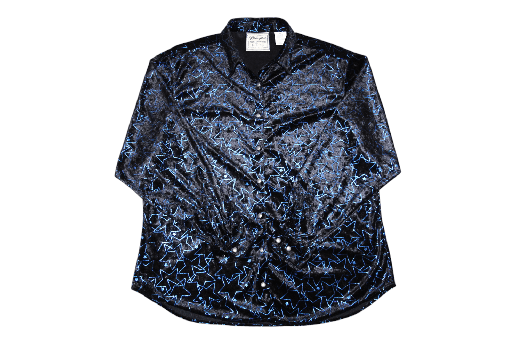 Rare Vintage 80s Wrangler Black Velvet Metallic selling Star Button Down Western Shirt