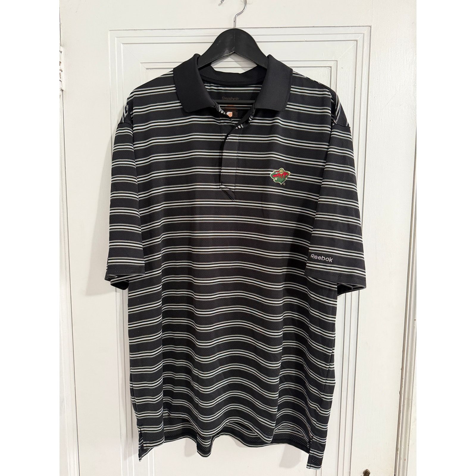 Reebok Minnesota Wild Black and White Striped Hockey Polo Size XL Size US XL / EU 56 / 4 - 1 Thumbnail