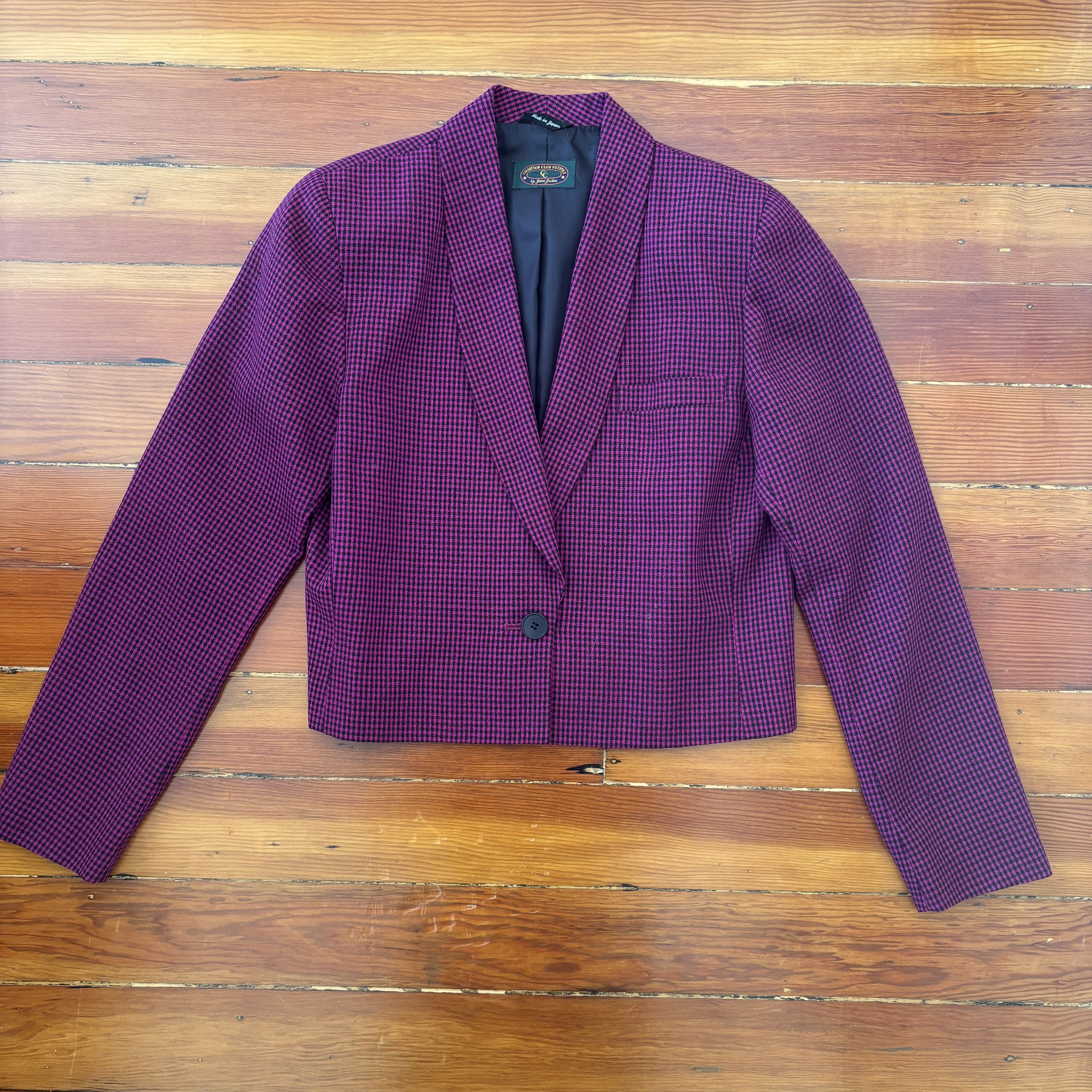 Charter Club 80s Pure Wool Houndstooth Cropped Blazer Made in Japan Size M / US 6-8 / IT 42-44 - 1 Thumbnail