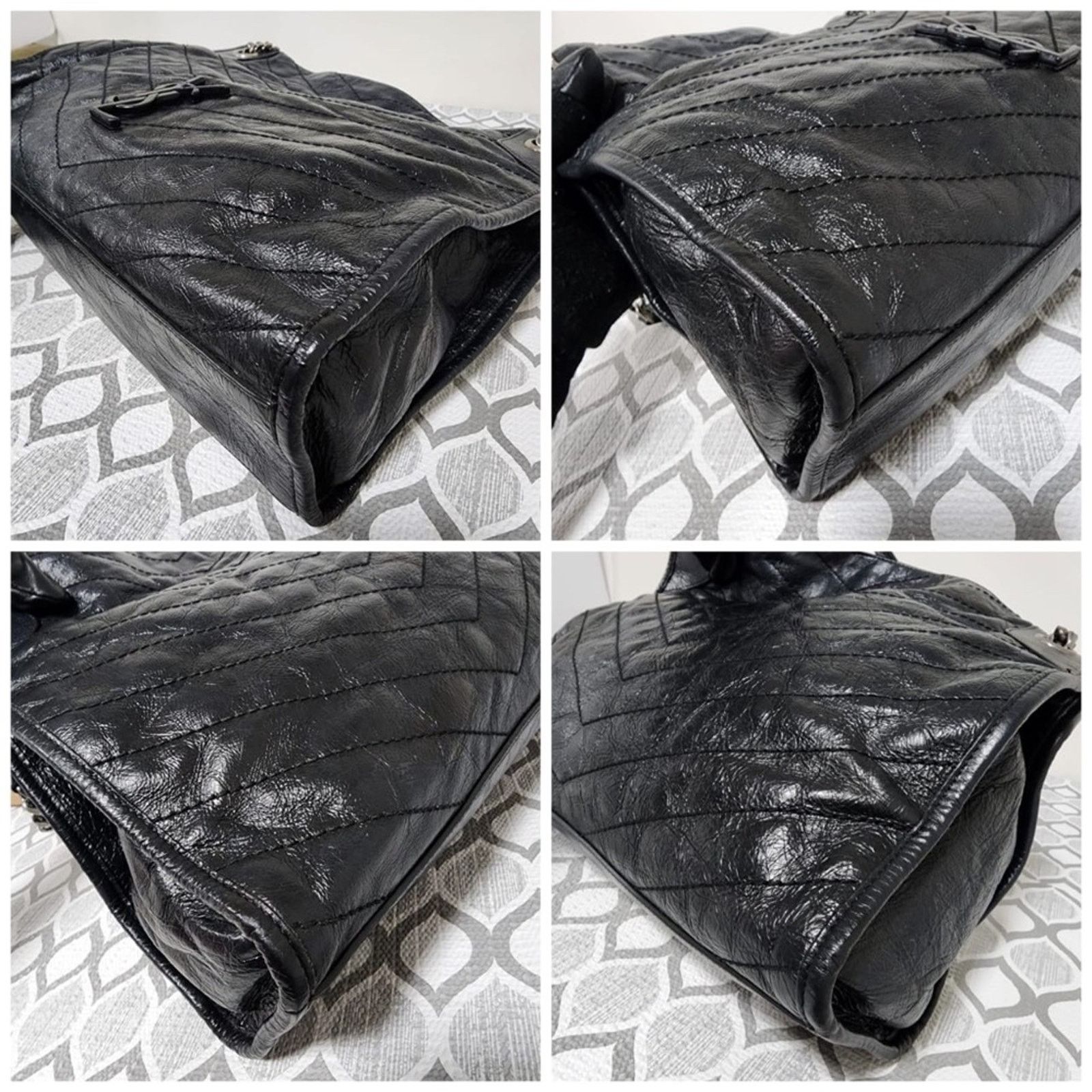 Saint Laurent Paris St Laurent Crinkled Calfskin Matelasse Monogram Large Niki S Size ONE SIZE - 11 Thumbnail