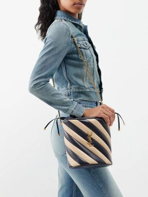 Saint Laurent Paris o1b1hav110924 Size: OS / Alix Leather Bucket Bag Navy & Nude Size ONE SIZE - 11 Thumbnail