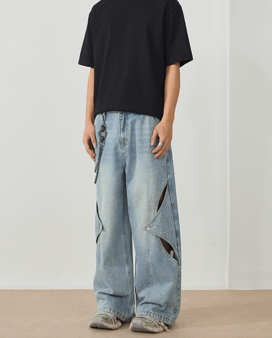 Japanese Brand × Jean Men's loose wide-leg patchwork ripped baggy jeans Size US 32 / EU 48 - 3 Thumbnail