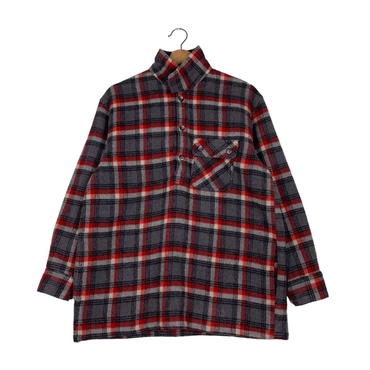 Japanese Brand HALF Tartan Wool Half Button Pullover Shirt #0917-C41 Size US M / EU 48-50 / 2 - 1 Thumbnail