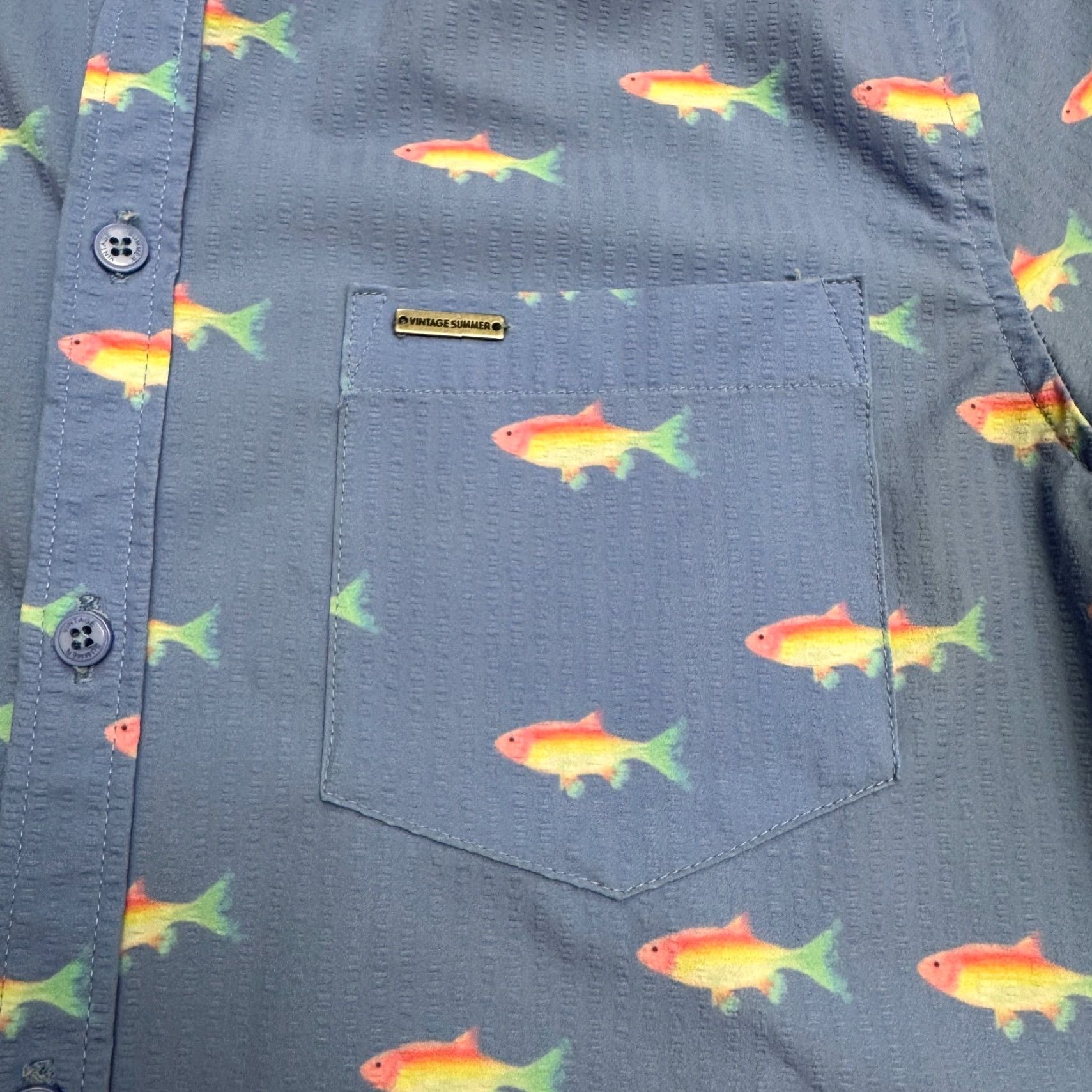 Vintage Vintage Summer Button-Up Shirt Mens M Blue Short Sleeve Fish Print Beach Casual Summer Size US M / EU 48-50 / 2 - 5 Thumbnail