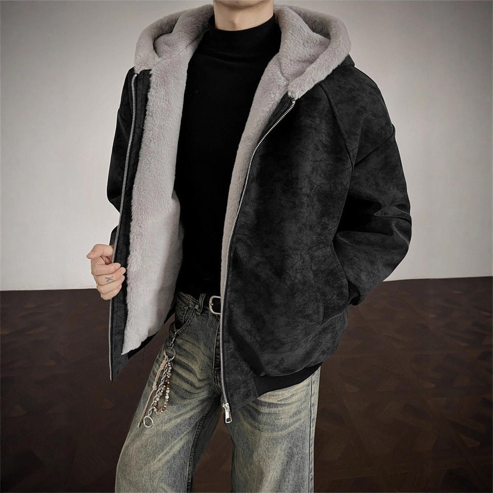 Vintage Black and White Fleece Lined Hooded Zip-Up Jackets Size US M / EU 48-50 / 2 - 3 Thumbnail