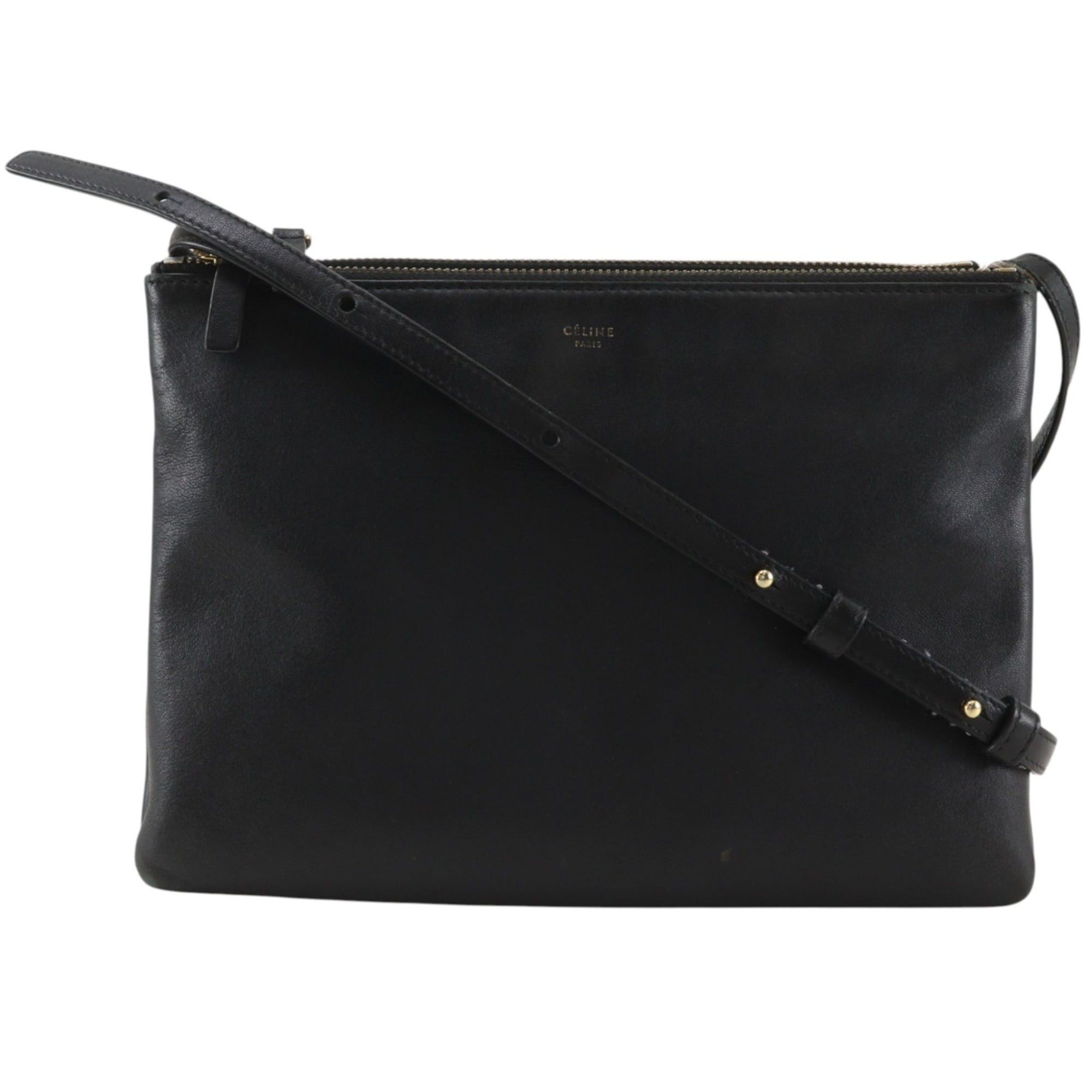 Celine Celine Trio Shoulder Bag, Leather, Black, Crossbody, Women's Size ONE SIZE - 1 Thumbnail