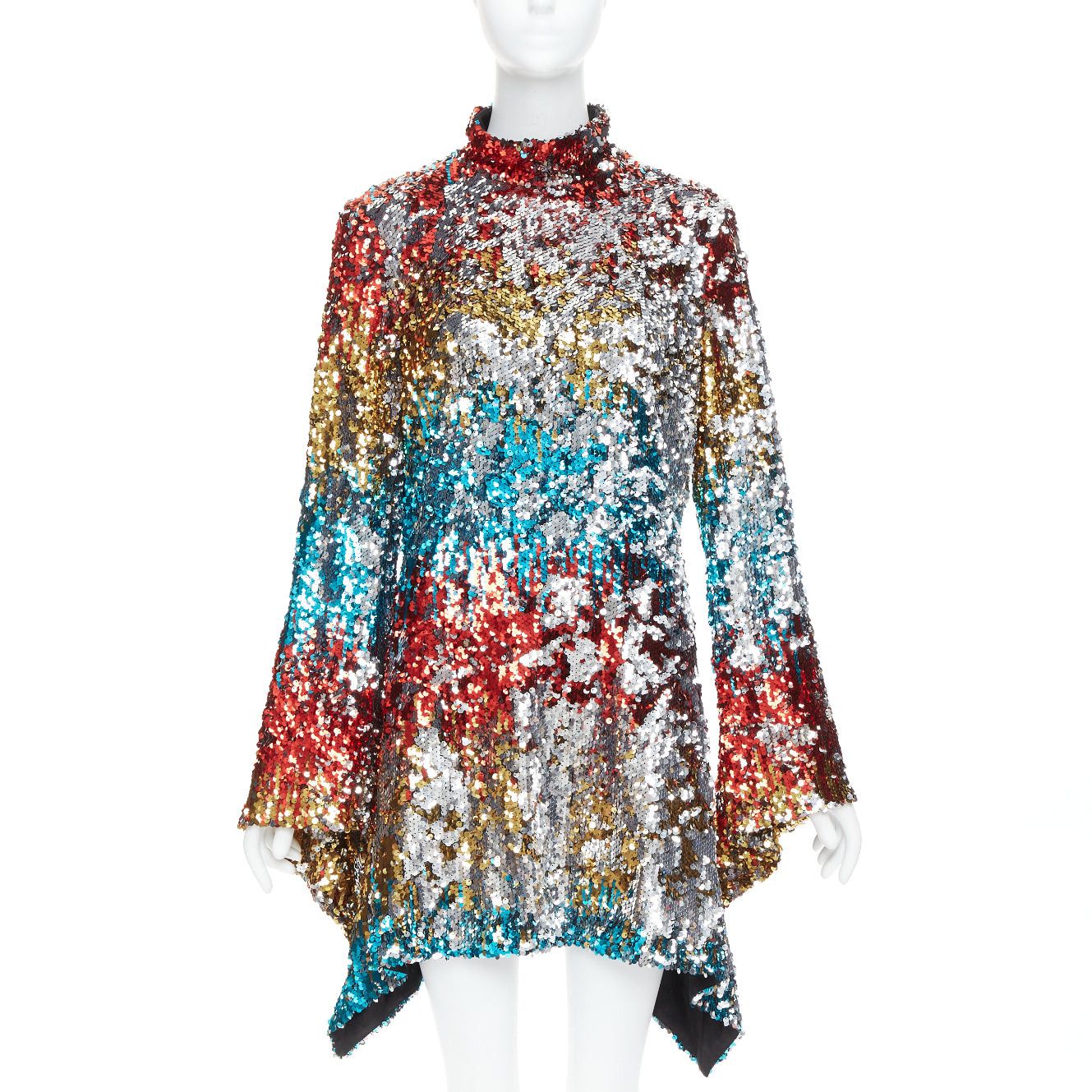 Halpern HALPERN A21D20J Flip Sequin multicolor flare drape hem mini dress FR42 XL Size L / US 10 / IT 46 - 1 Thumbnail