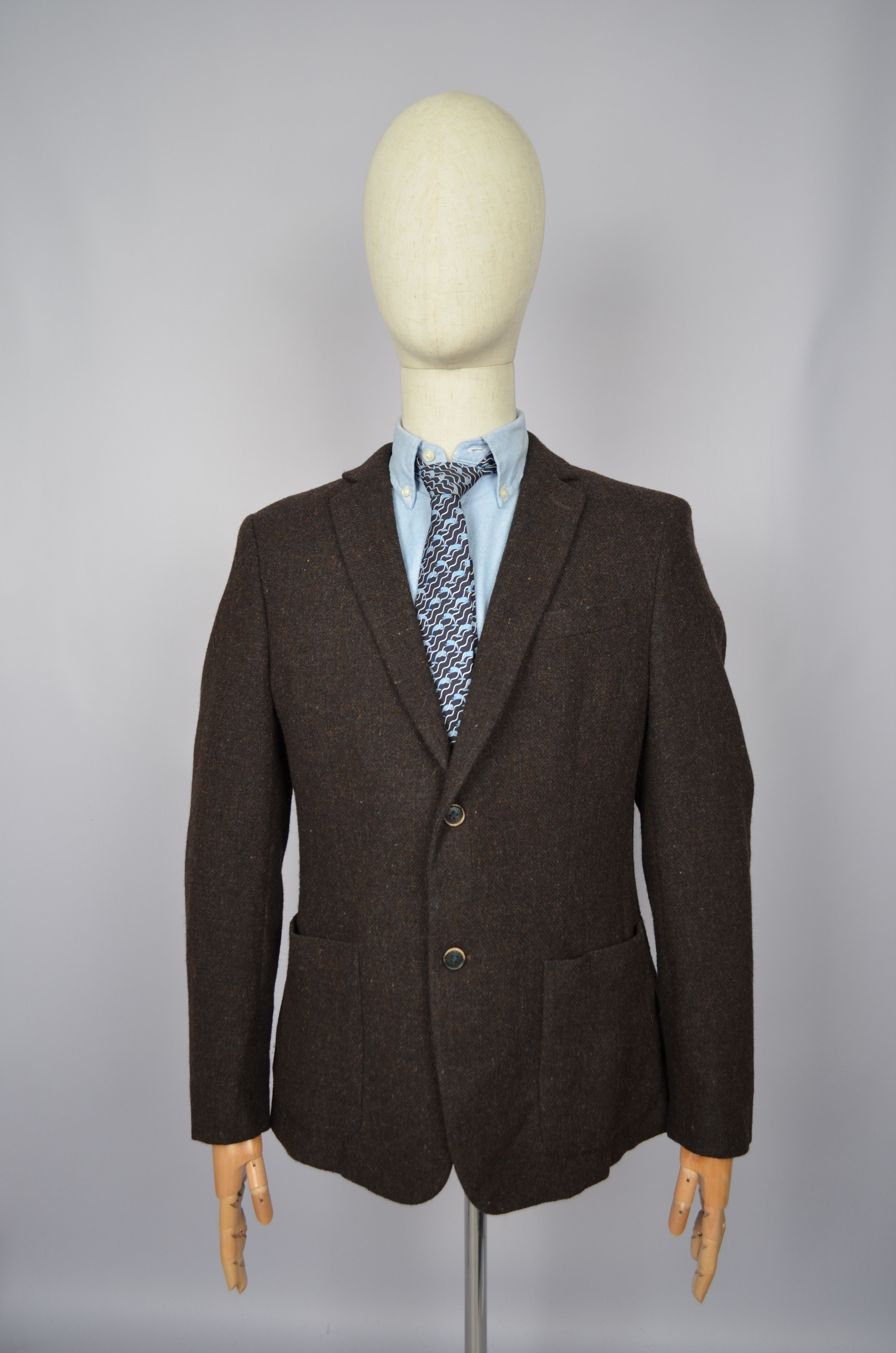 Designer John Barritt Bottoli Knit Wool Brown Unlined Blazer Jacket Size 40R - 3 Thumbnail