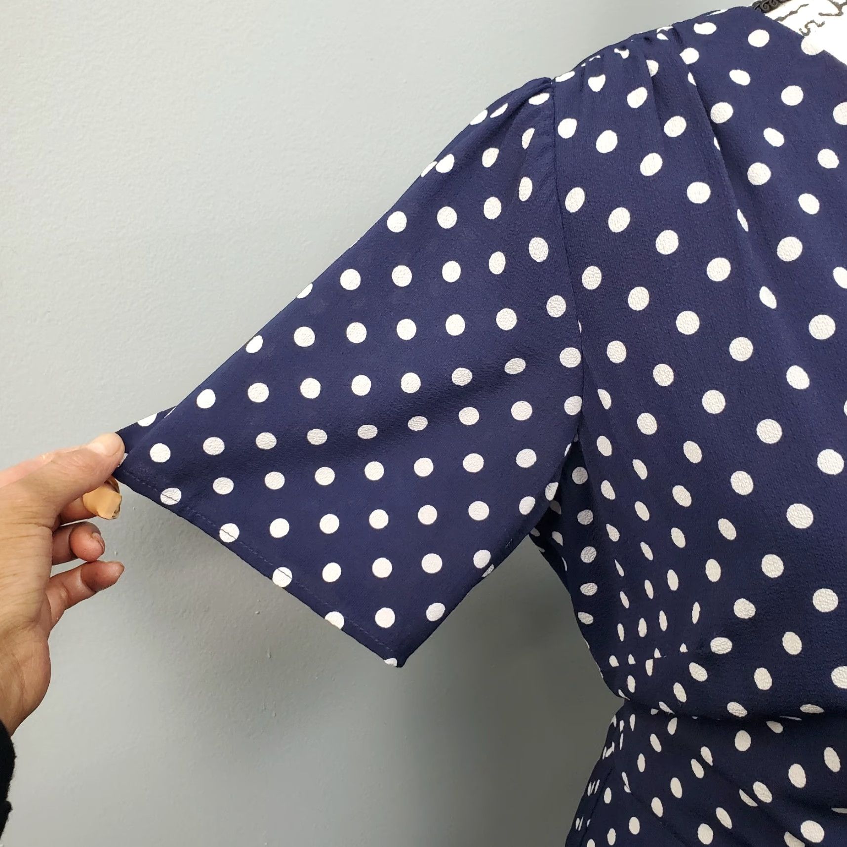 Vintage Rabbit Wrap Dress Womens Size 12 Navy White Polka Dot Lined Swing Hem Zip V-Neck Size XL / US 12-14 / IT 48-50 - 7 Thumbnail