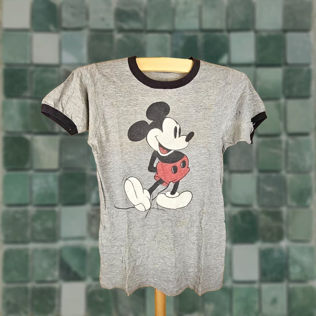 Disney VINTAGE 70' DISNEY MICKEY MOUCE GRAY RINGER T-SHIRT SZ XSMALL Men Size US XS / EU 42 / 0 - 1 Thumbnail