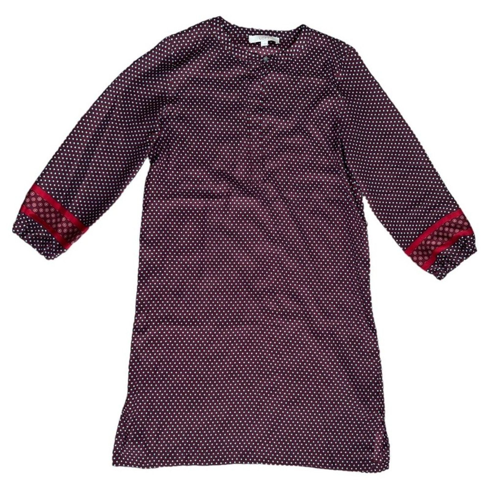Ann Taylor Ann Taylor Loft Burgandy Printed Shift Dress, M Size M / US 6-8 / IT 42-44 - 2 Thumbnail