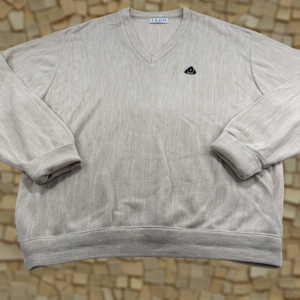 Izod VINTAGE IZOD Sweater Mens 2XL Pullover V-Neck Acrylic Golf Crest USA Oatmeal Beige Size US XXL / EU 58 / 5 - 1 Thumbnail