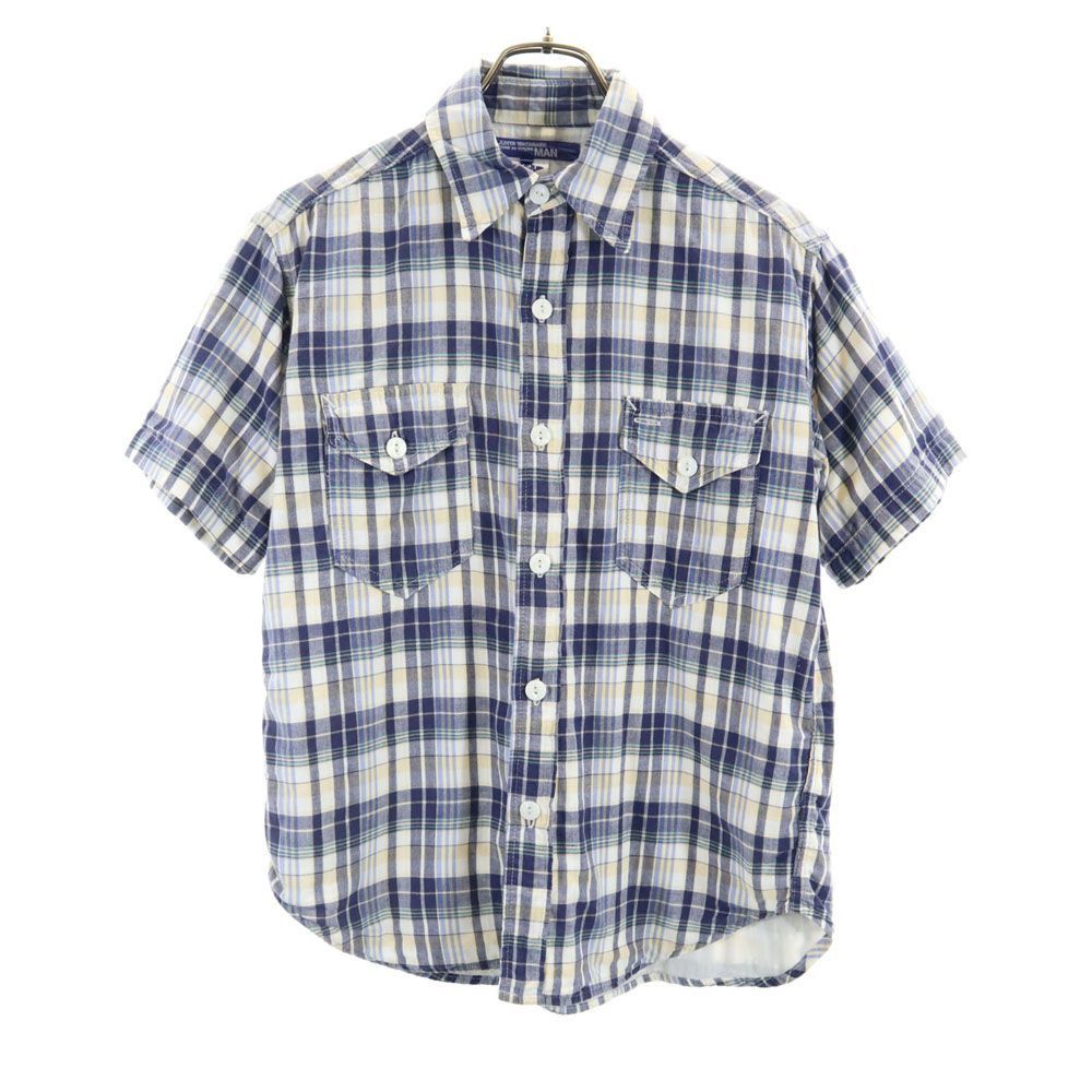 image of Comme Des Garcons Shirt Shirt Post Overalls Short Sleeve Checked Button Up Blue, Men's (Size XS)