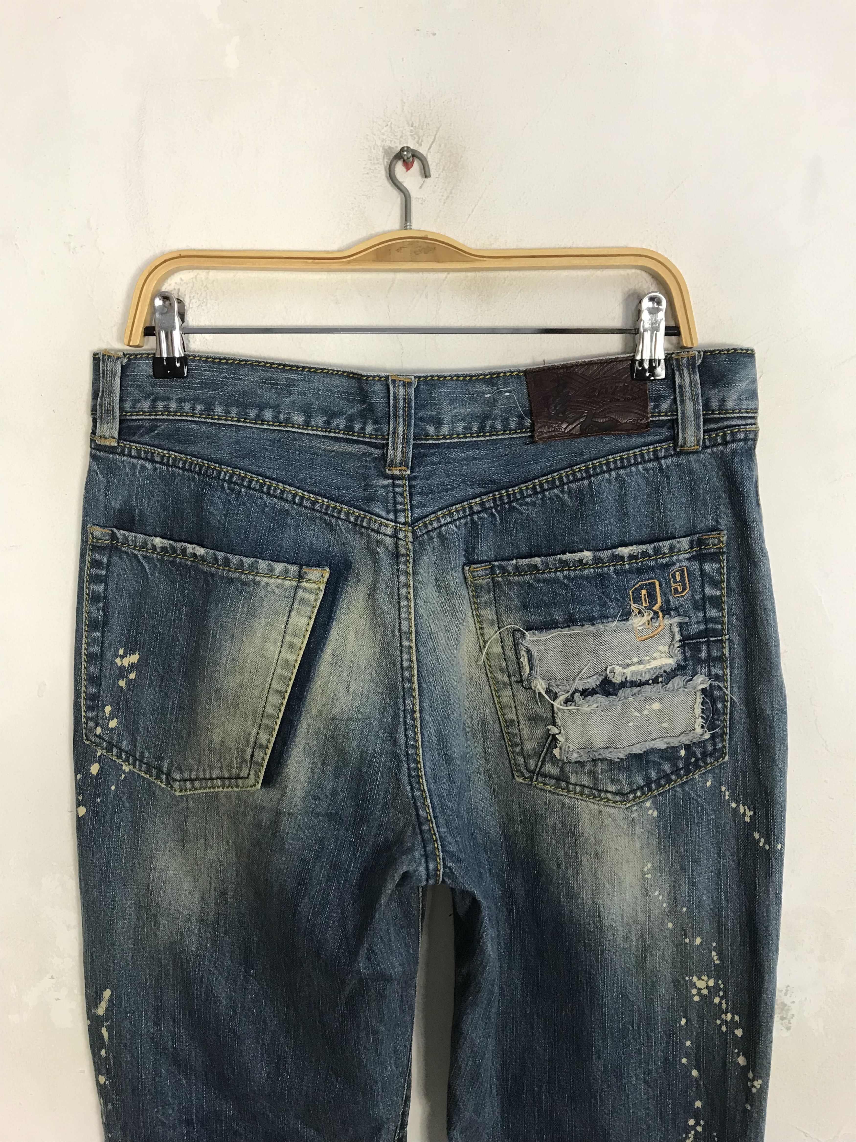 Japanese Brand Big Train Indigo Distressed Denim Paint Splash Thrashed Size US 33 - 4 Thumbnail