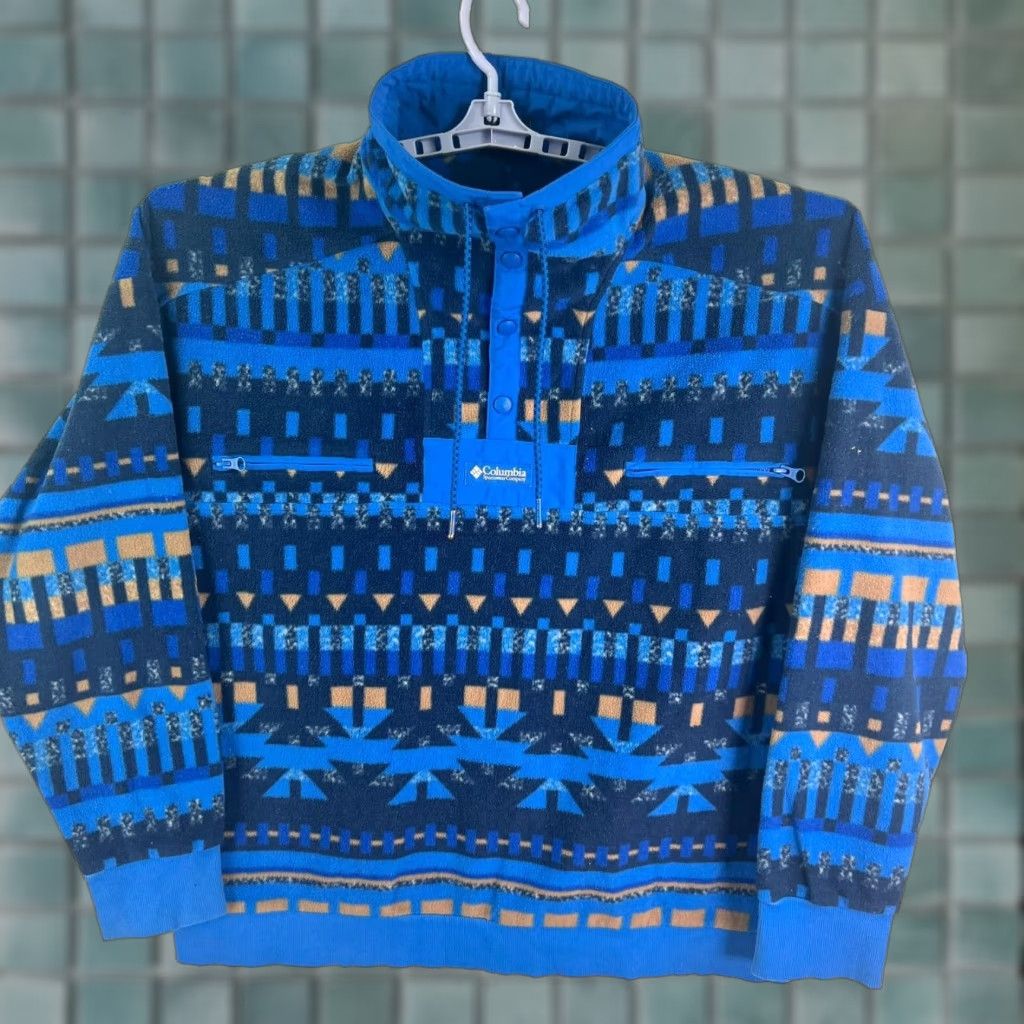 Vintage Columbia Sweatshirt Adult L Mens Blue Powder Keg Fleece Pullover Jacket Aztec Southwestern Size US L / EU 52-54 / 3 - 1 Thumbnail