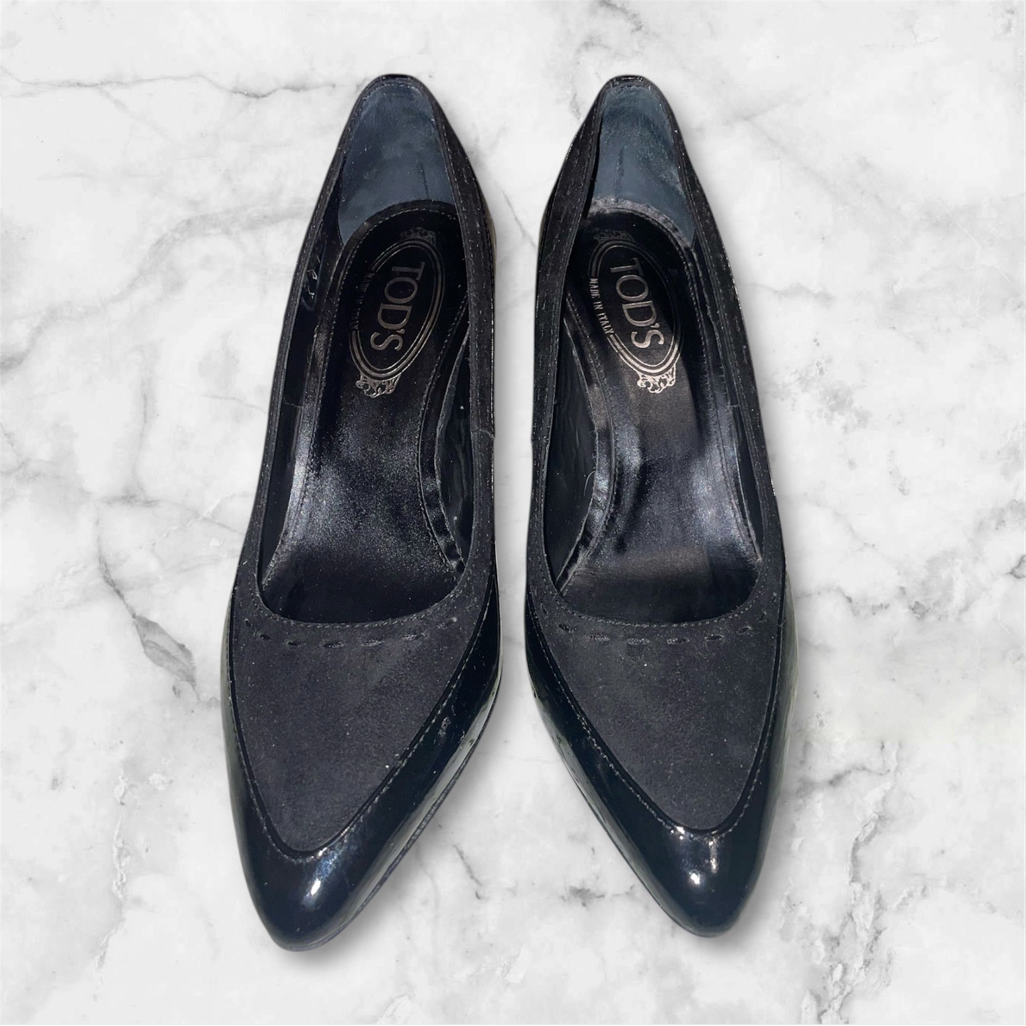 Tod's Tod’s vintage black leather & suede pumps Made in Italy Size US 7.5 / IT 37.5 - 2 Thumbnail