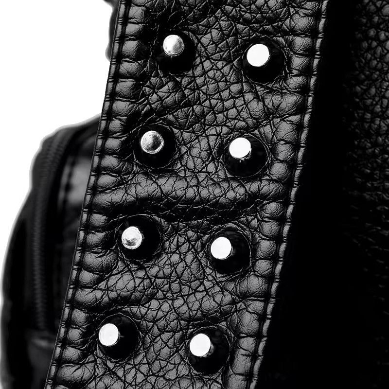 Japanese Brand Gothic Punk Soft PU Leather Black Backpack Size ONE SIZE - 8 Thumbnail