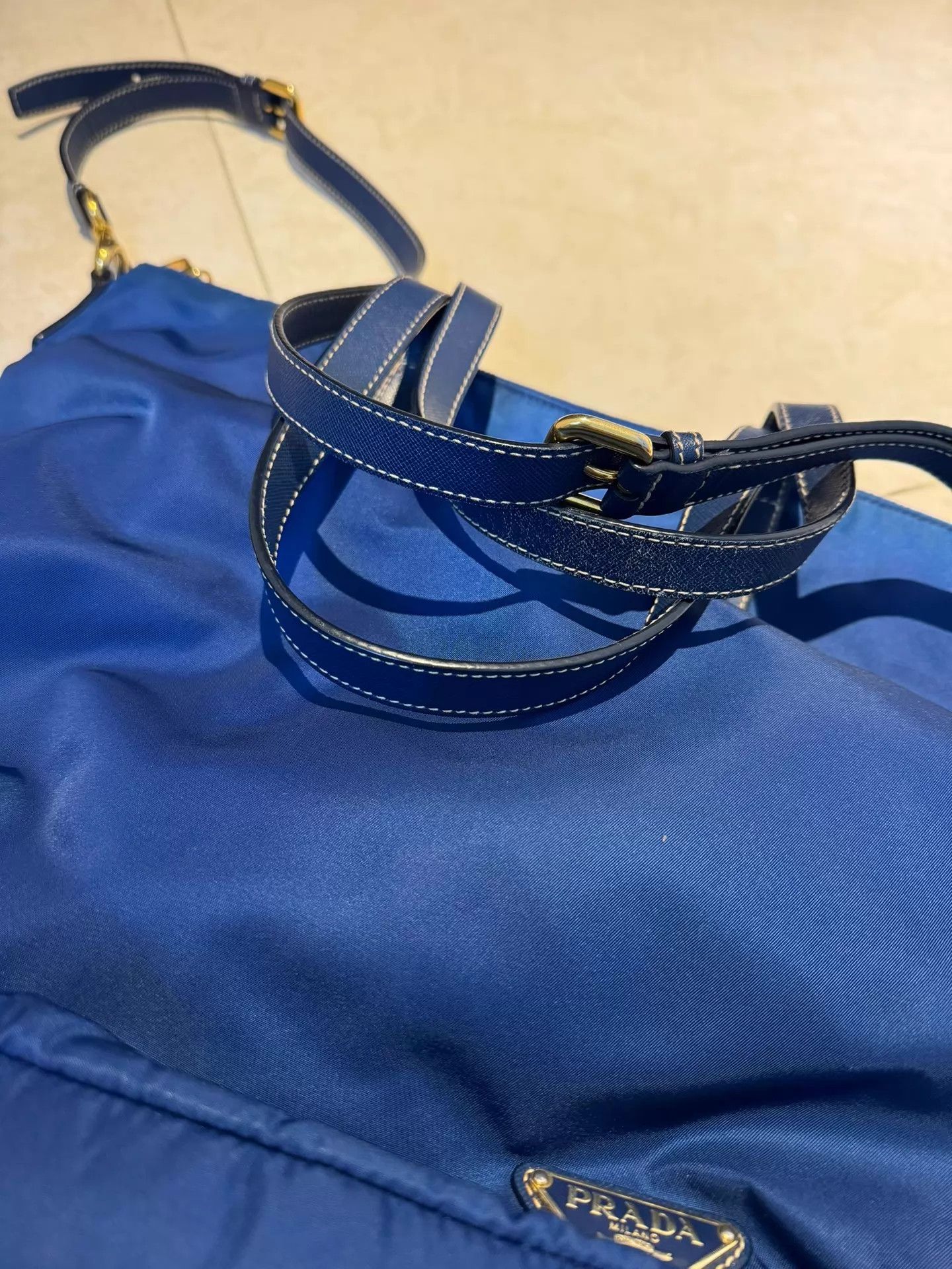 Prada Prada Tessuto Nylon Colorblocked Blue Gold Crossbody Tote Size ONE SIZE - 5 Thumbnail